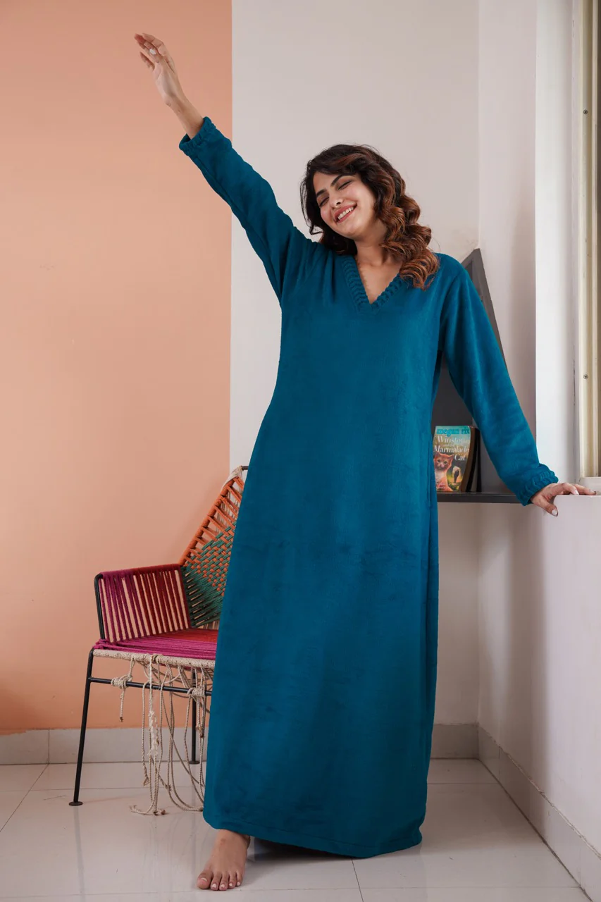 Super Soft Teal V Neck Woollen Maxi - Image 8