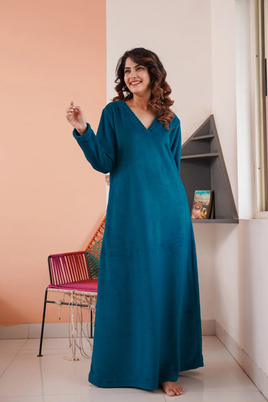Super Soft Teal V Neck Woollen Maxi - Image 9
