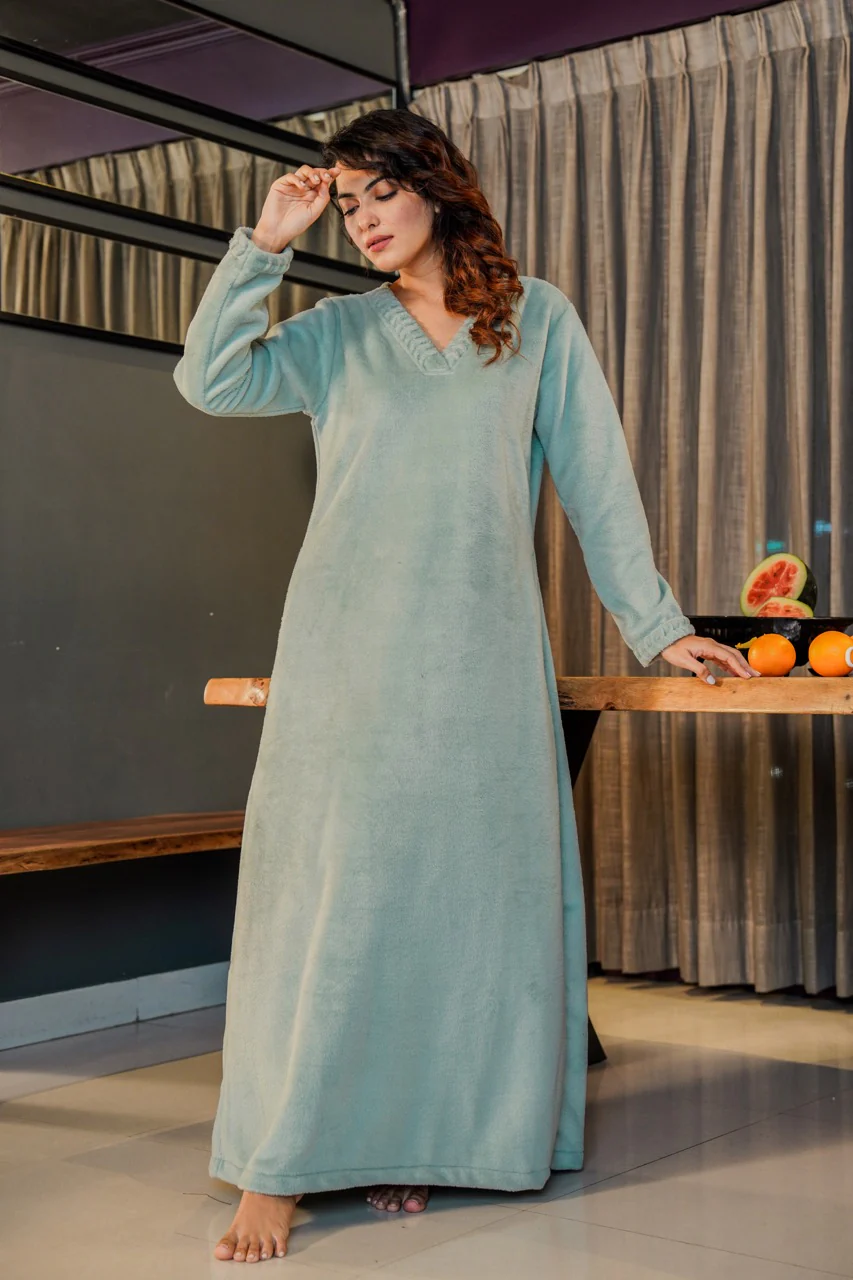 Super Soft Turquoise V Neck Woollen Maxi - Image 5