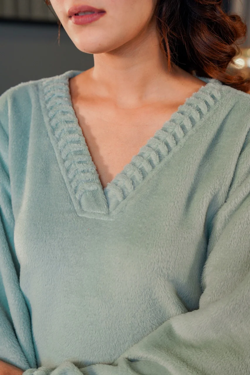Super Soft Turquoise V Neck Woollen Maxi - Image 9