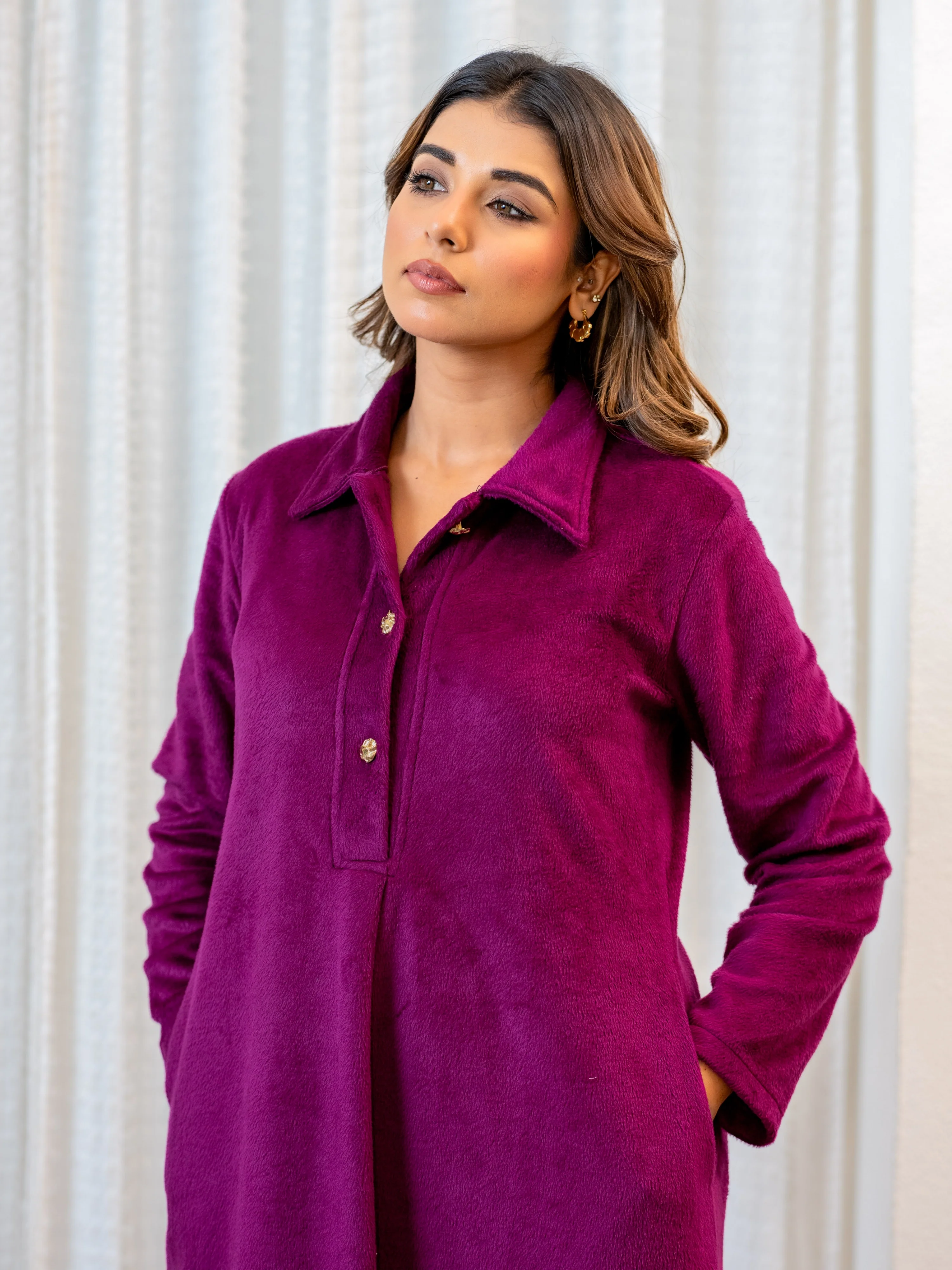 Super Soft Wine Collared Woollen Maxi - Image 2