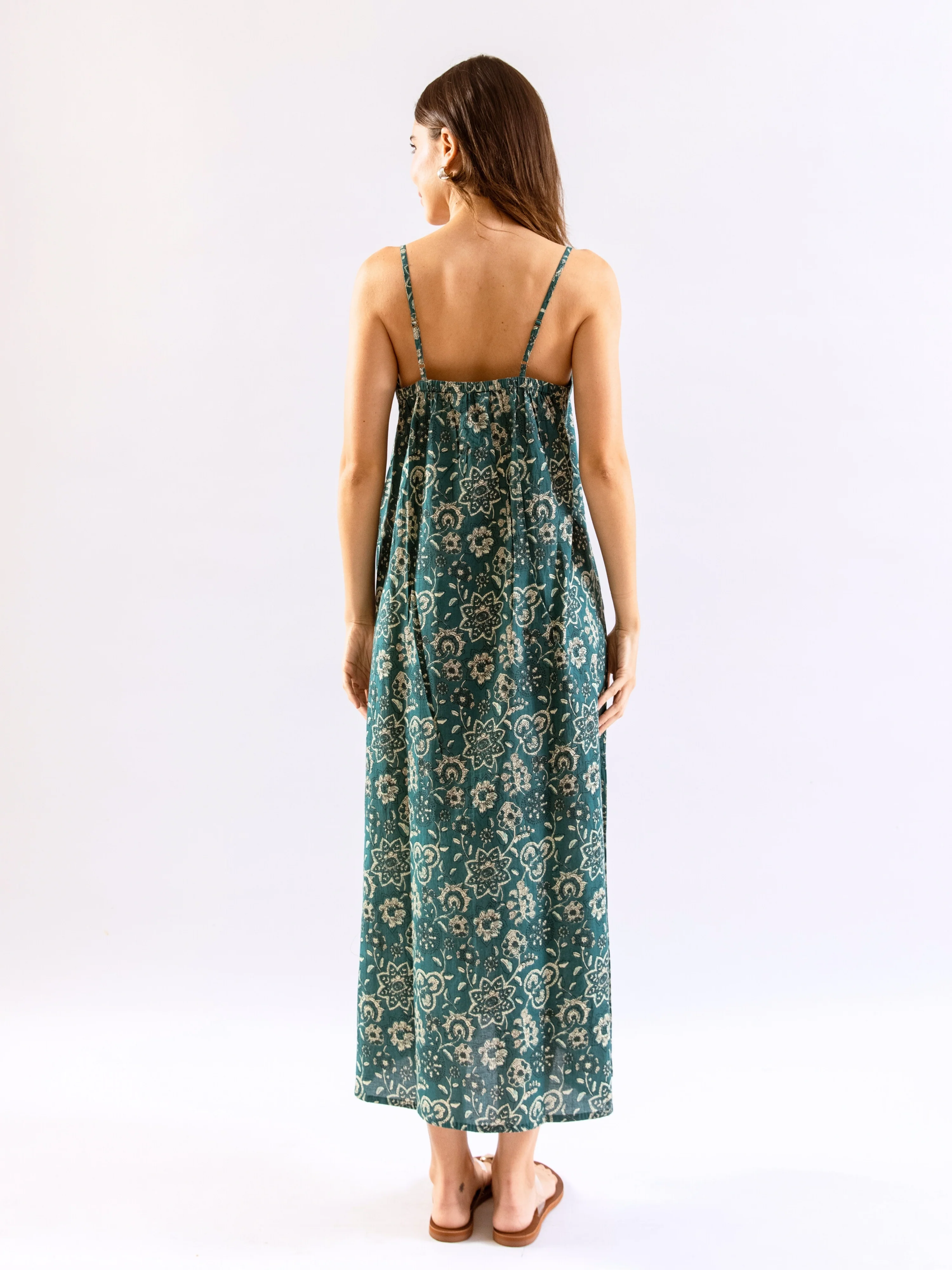 Teal BloomEase Pure Cotton v neck Night Maxi - Image 3