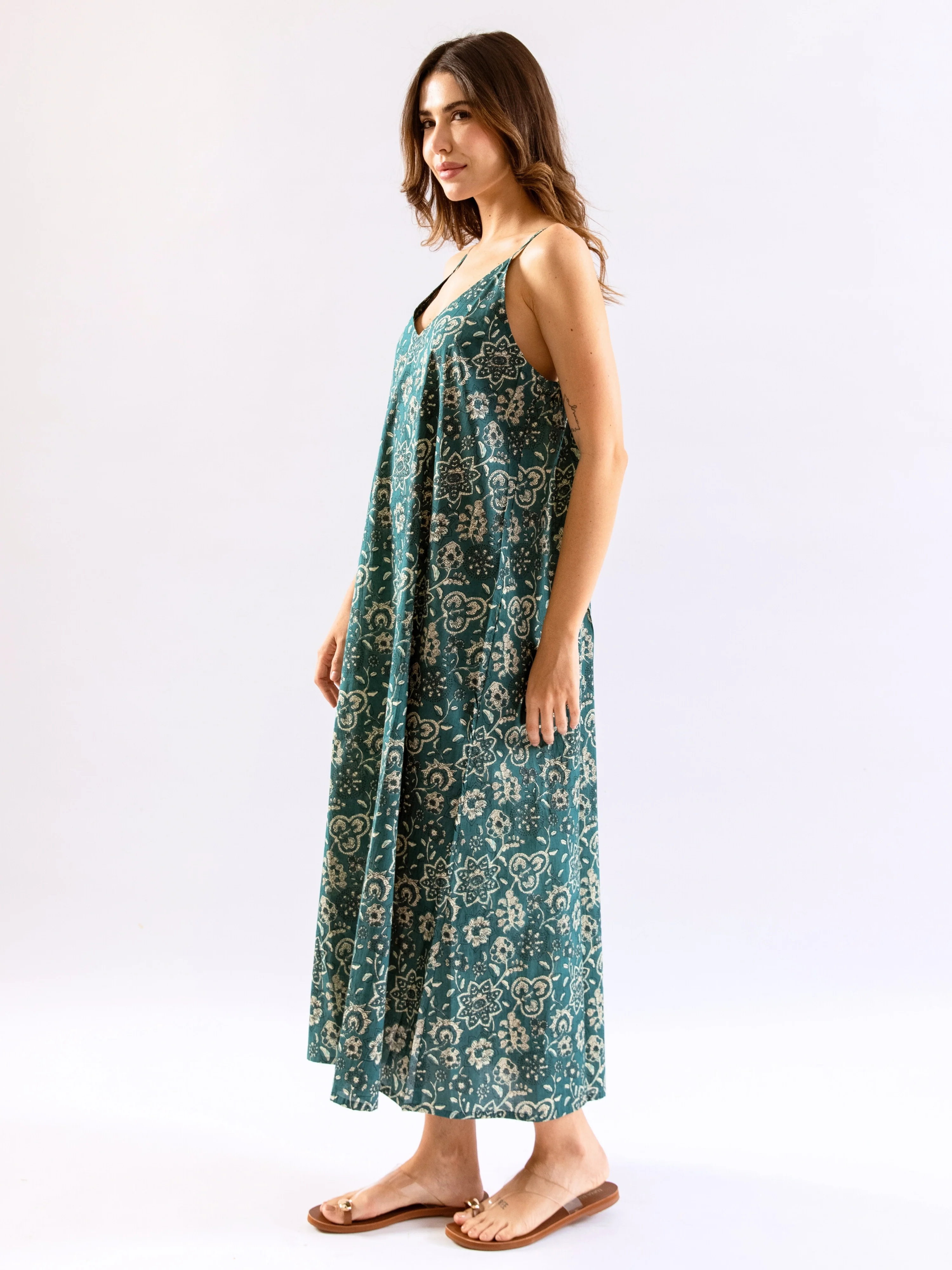 Teal BloomEase Pure Cotton v neck Night Maxi - Image 5
