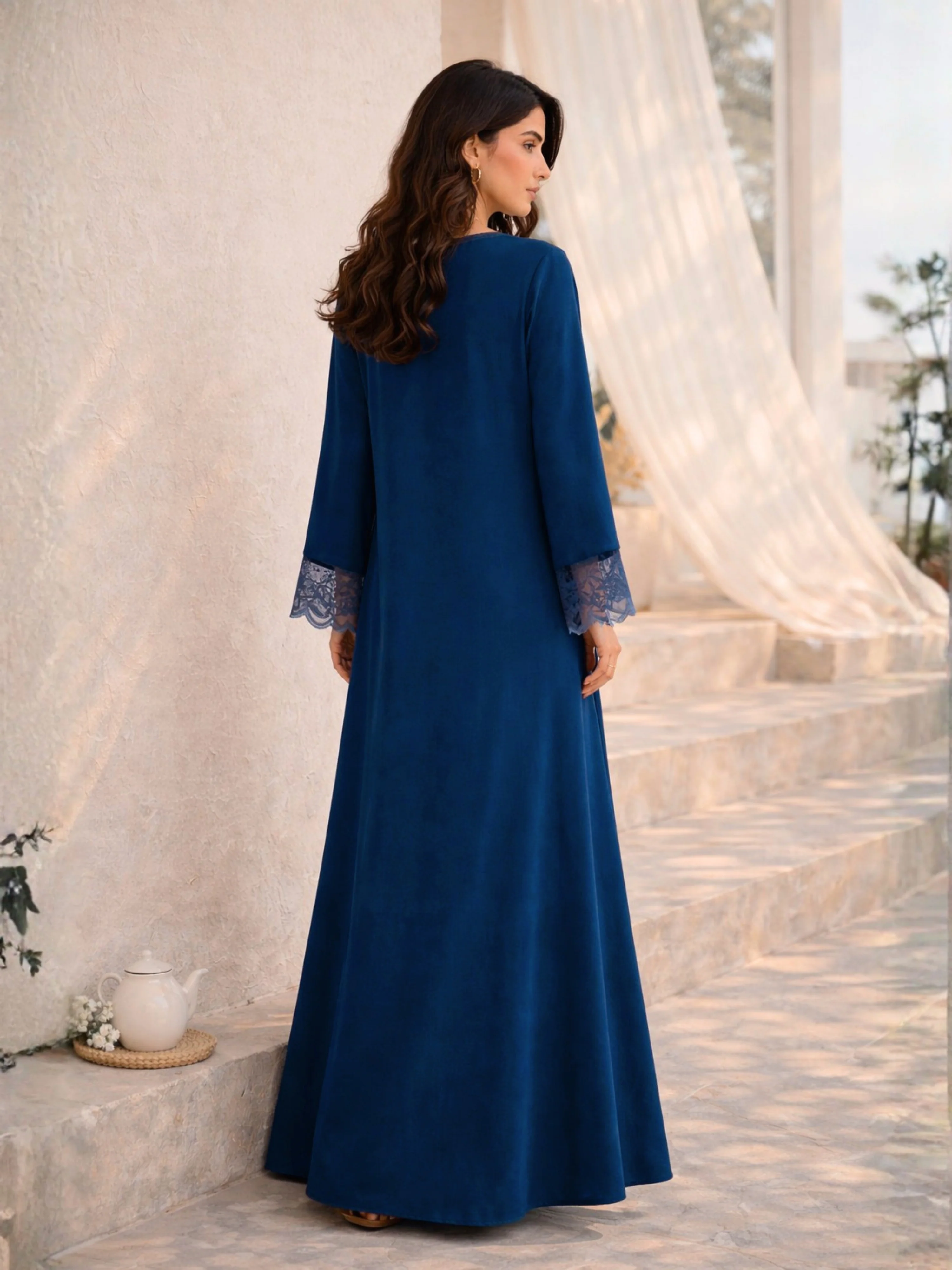 Teal Blue Soft Crepe V-Neck Maxi - Image 5