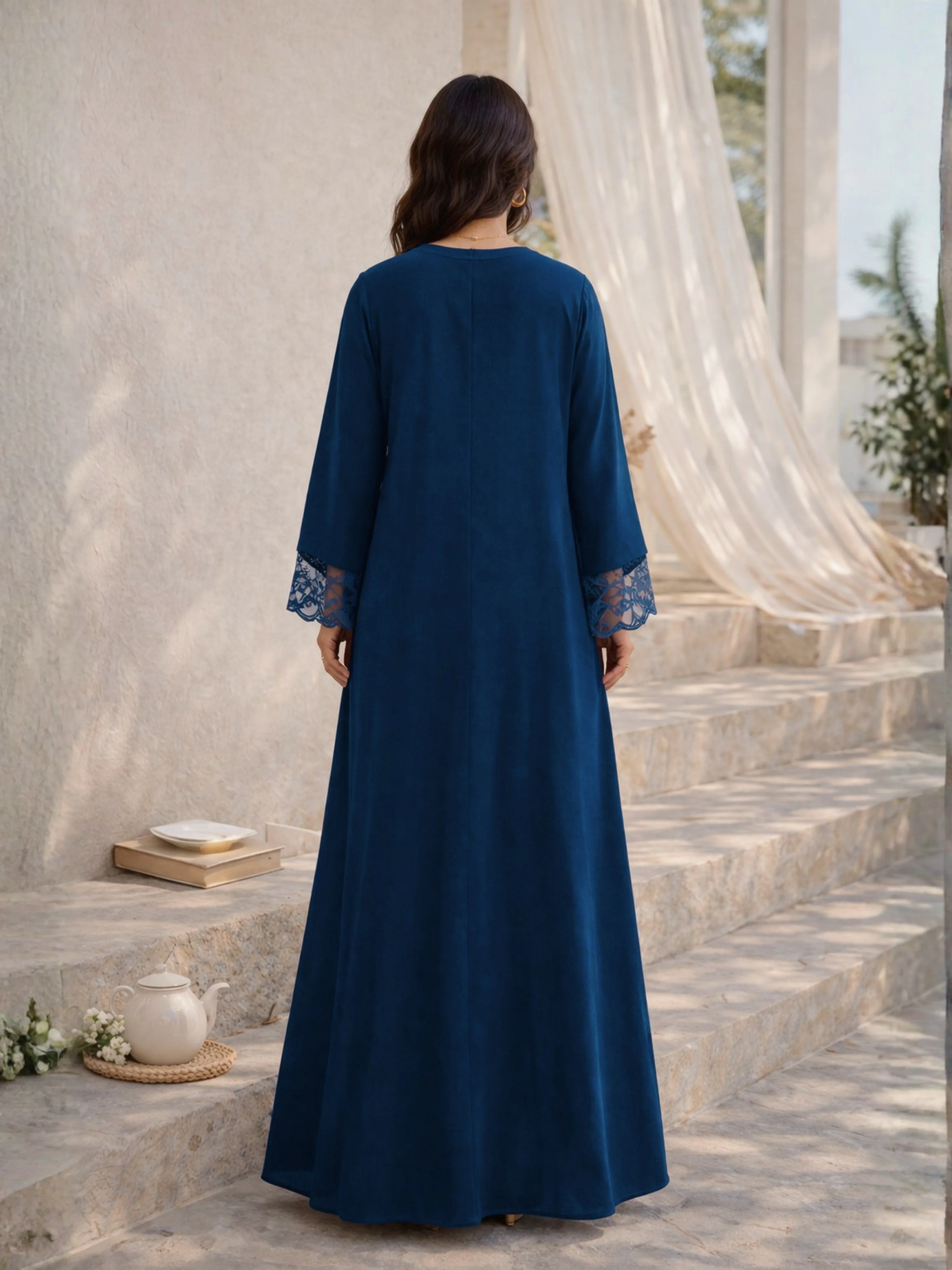 Teal Blue Soft Crepe V-Neck Maxi - Image 6