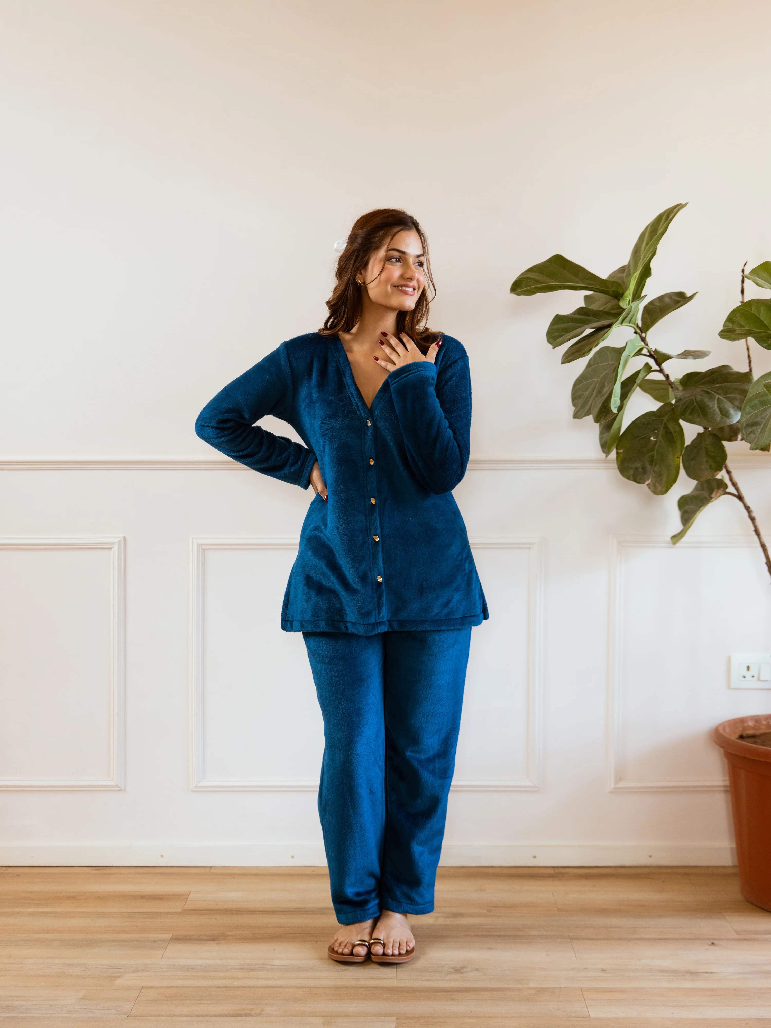 Teal Blue Super Soft Woollen Cardigan Set - Image 3