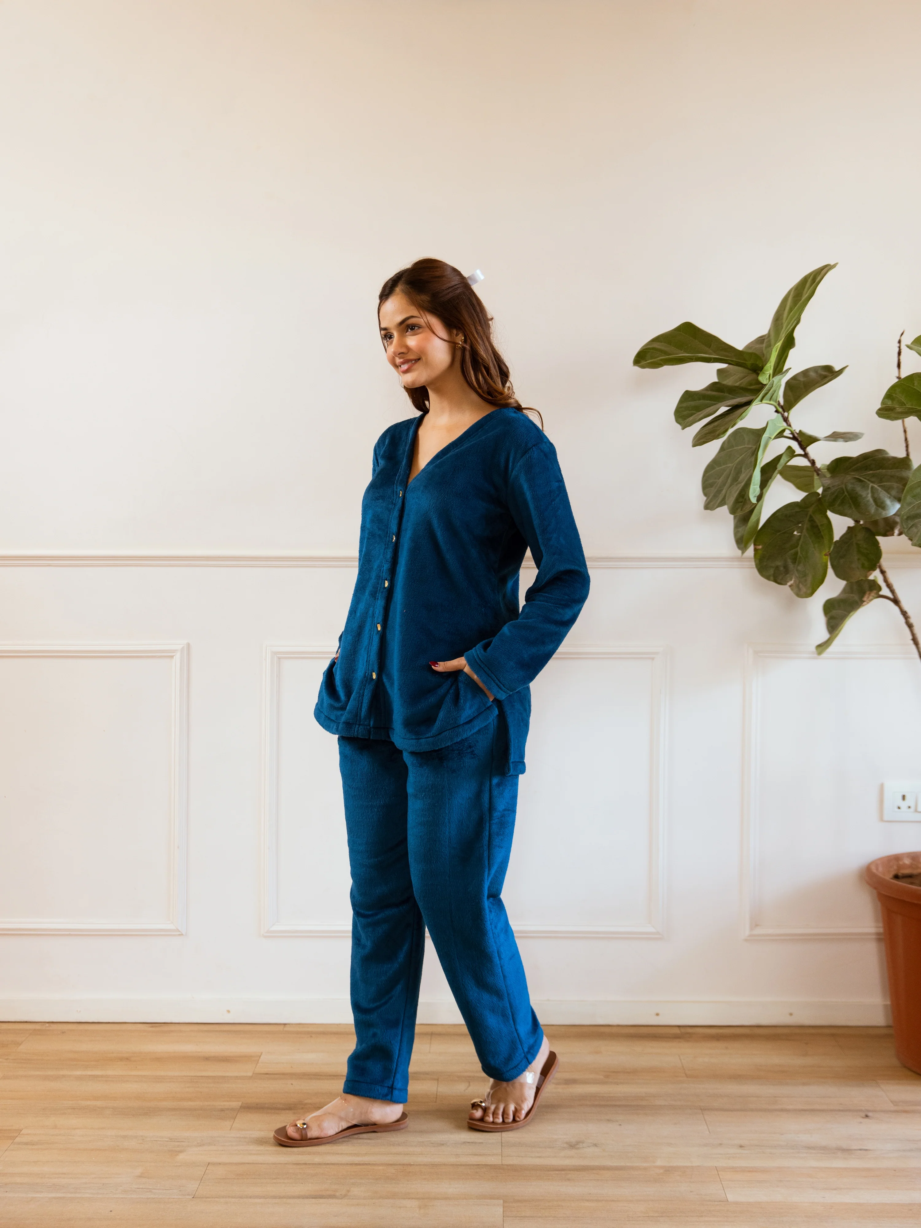Teal Blue Super Soft Woollen Cardigan Set - Image 5