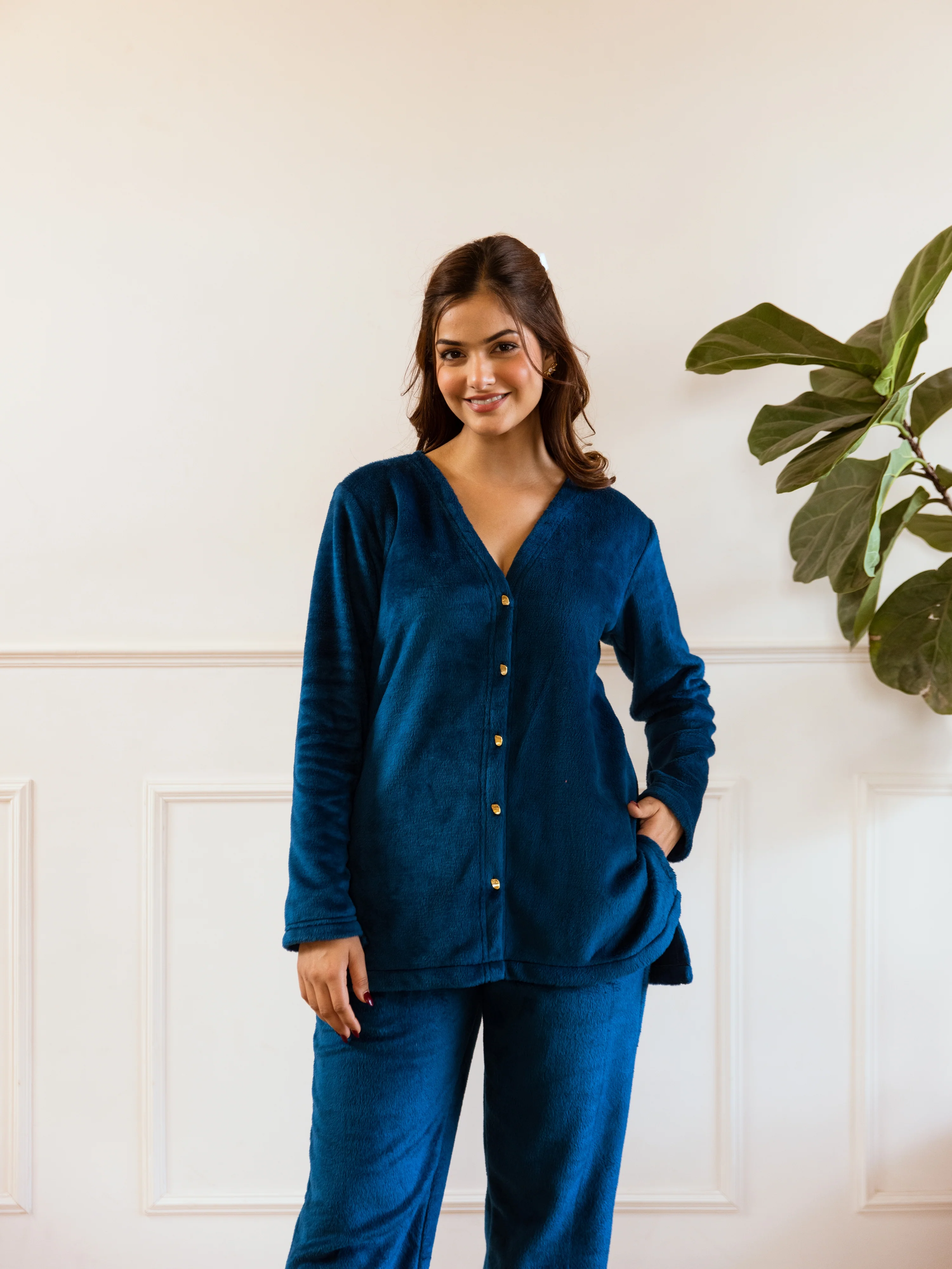 Teal Blue Super Soft Woollen Cardigan Set - Image 7