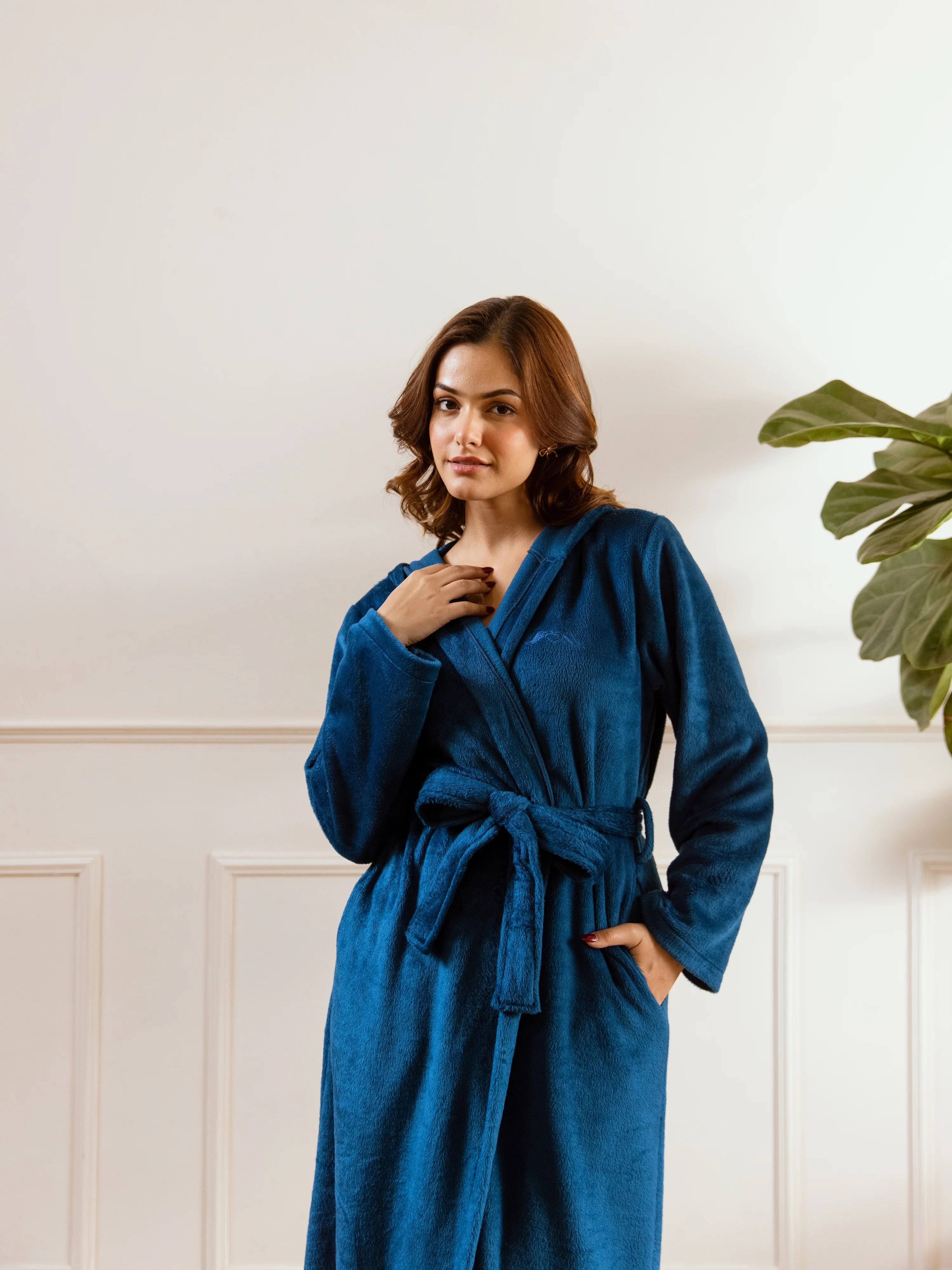 Teal Blue Super Soft Woollen Hoodie Robe - Image 10