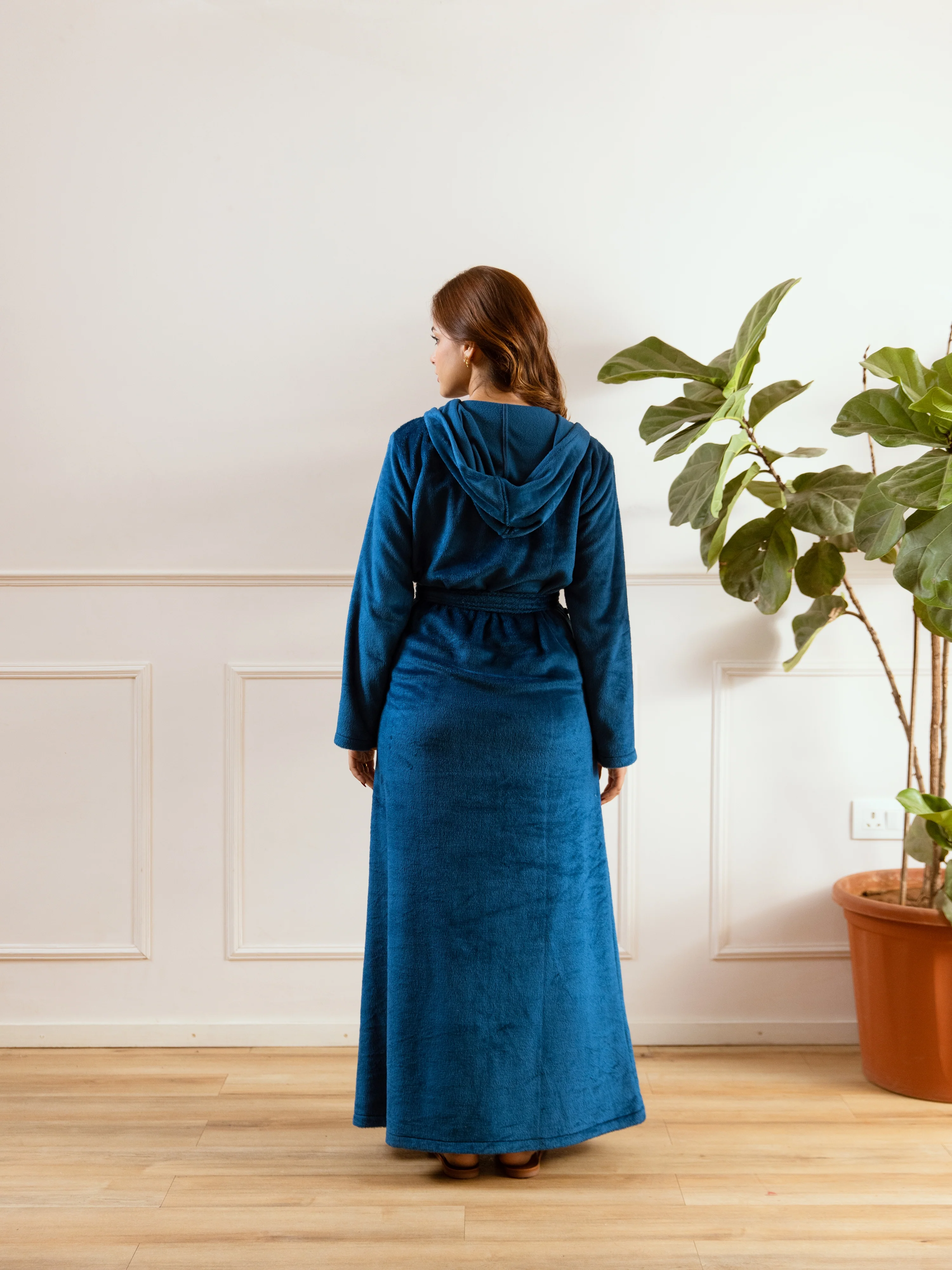 Teal Blue Super Soft Woollen Hoodie Robe - Image 3