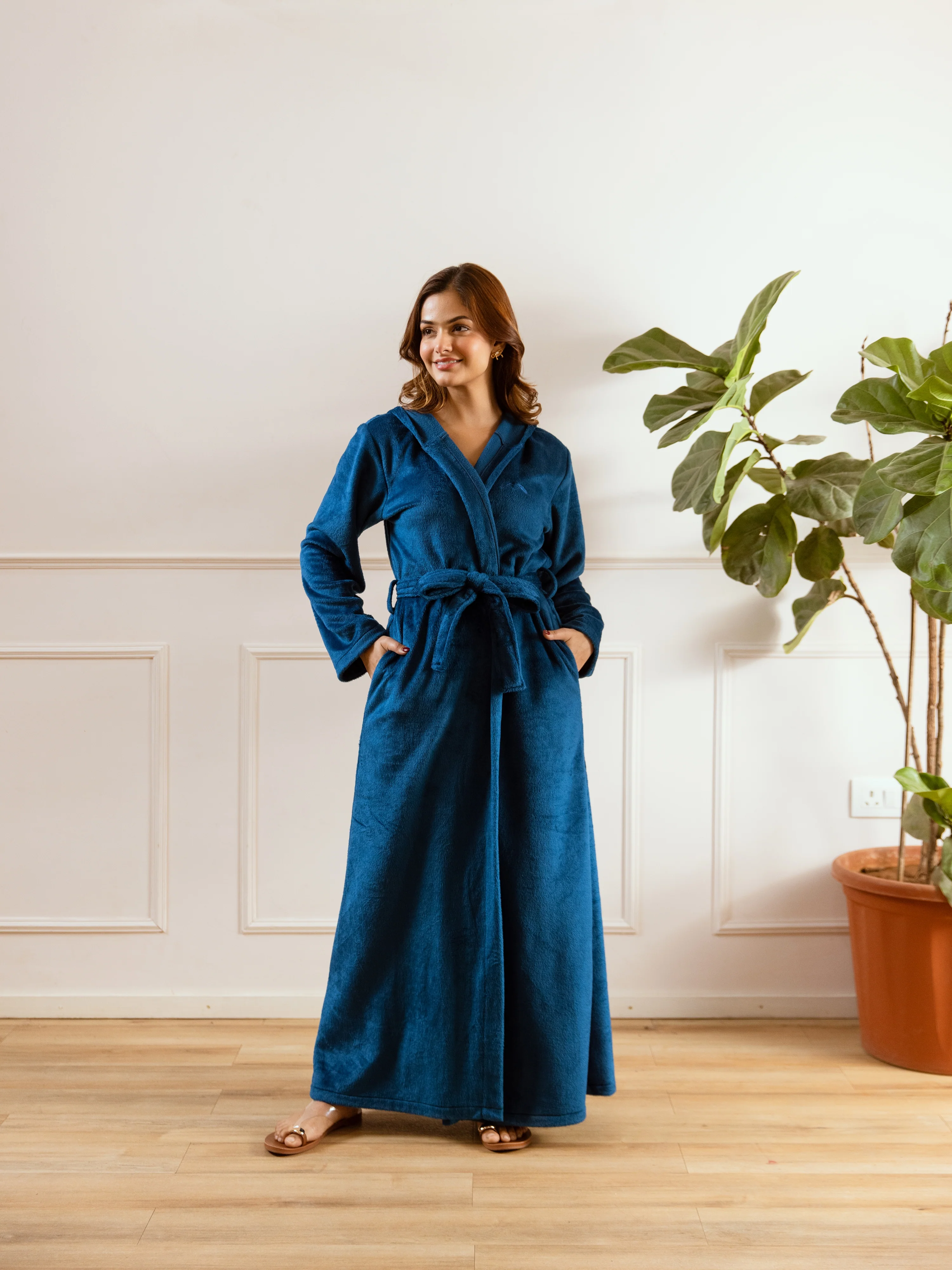 Teal Blue Super Soft Woollen Hoodie Robe - Image 6