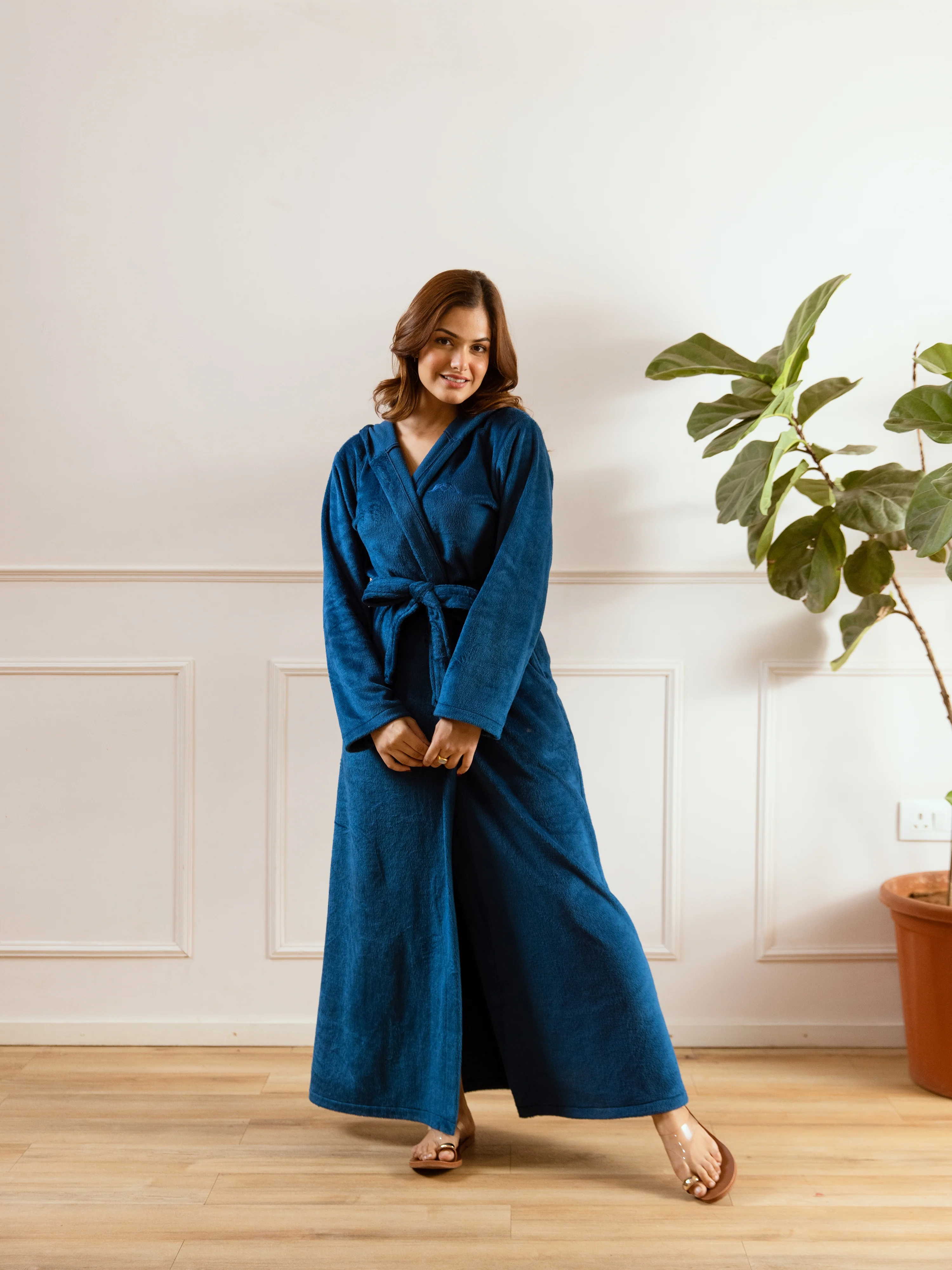 Teal Blue Super Soft Woollen Hoodie Robe - Image 7
