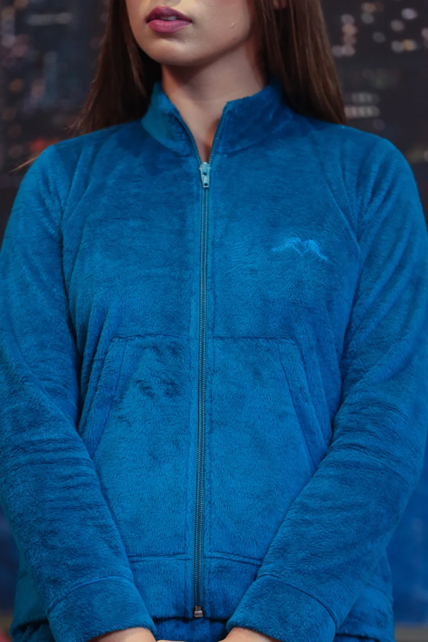 Teal Blue Super Soft Woollen Track Suit Set - Image 2