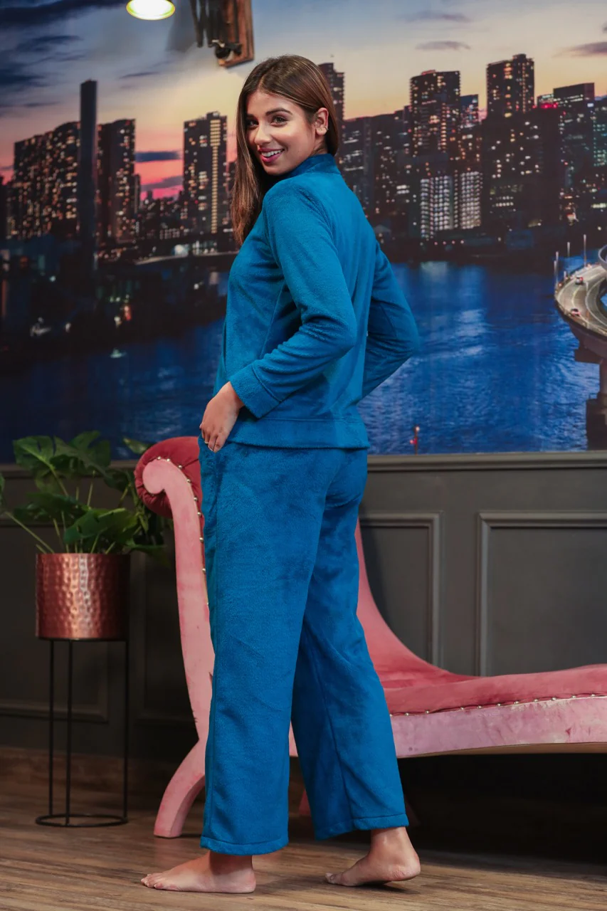 Teal Blue Super Soft Woollen Track Suit Set - Image 5