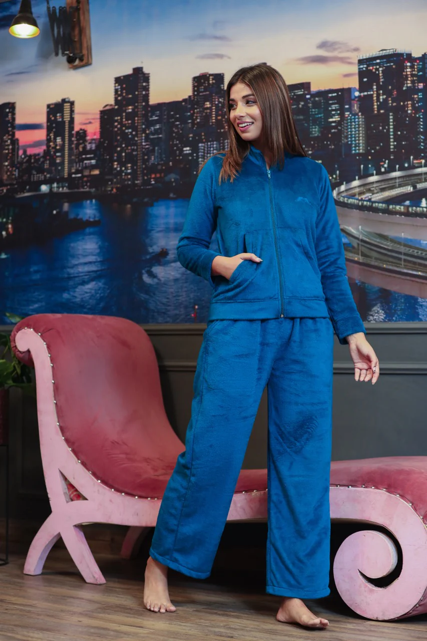 Teal Blue Super Soft Woollen Track Suit Set - Image 8