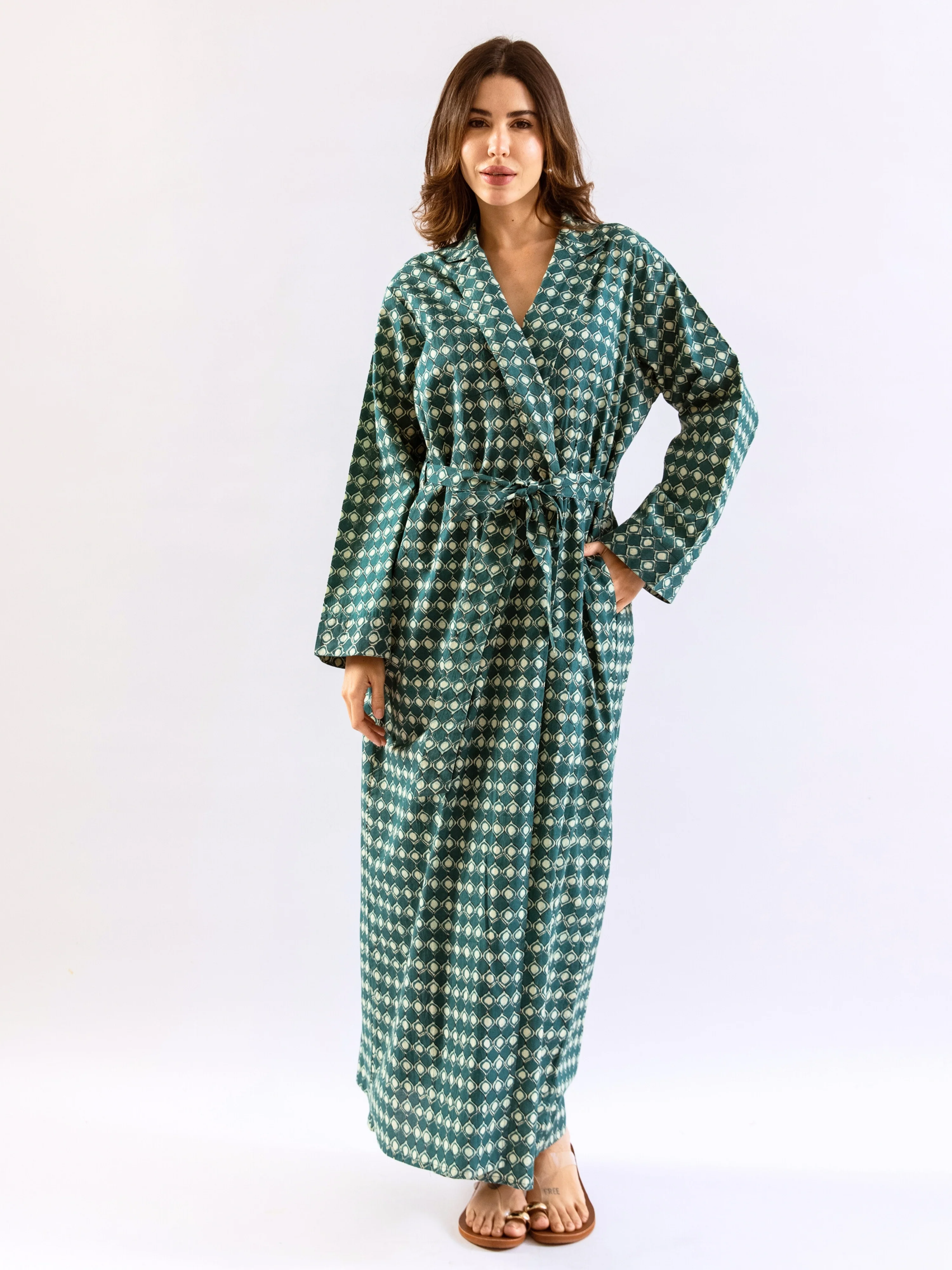 Teal ComfiMosaic Pure Cotton Collar Neck Robe - Image 4