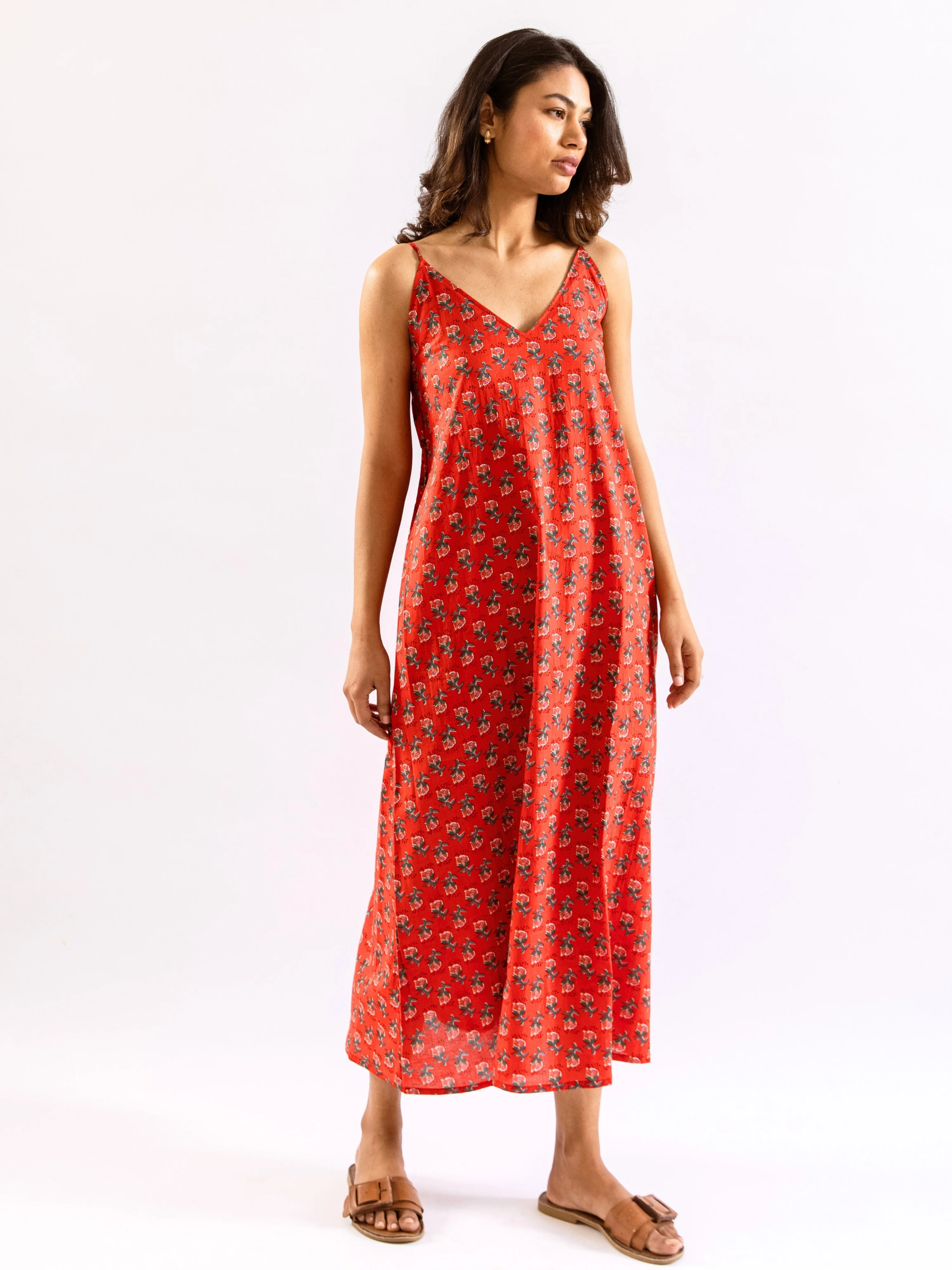 Red Lazy Daisy Pure Cotton V neck Sleepwear Robe Set - Image 11