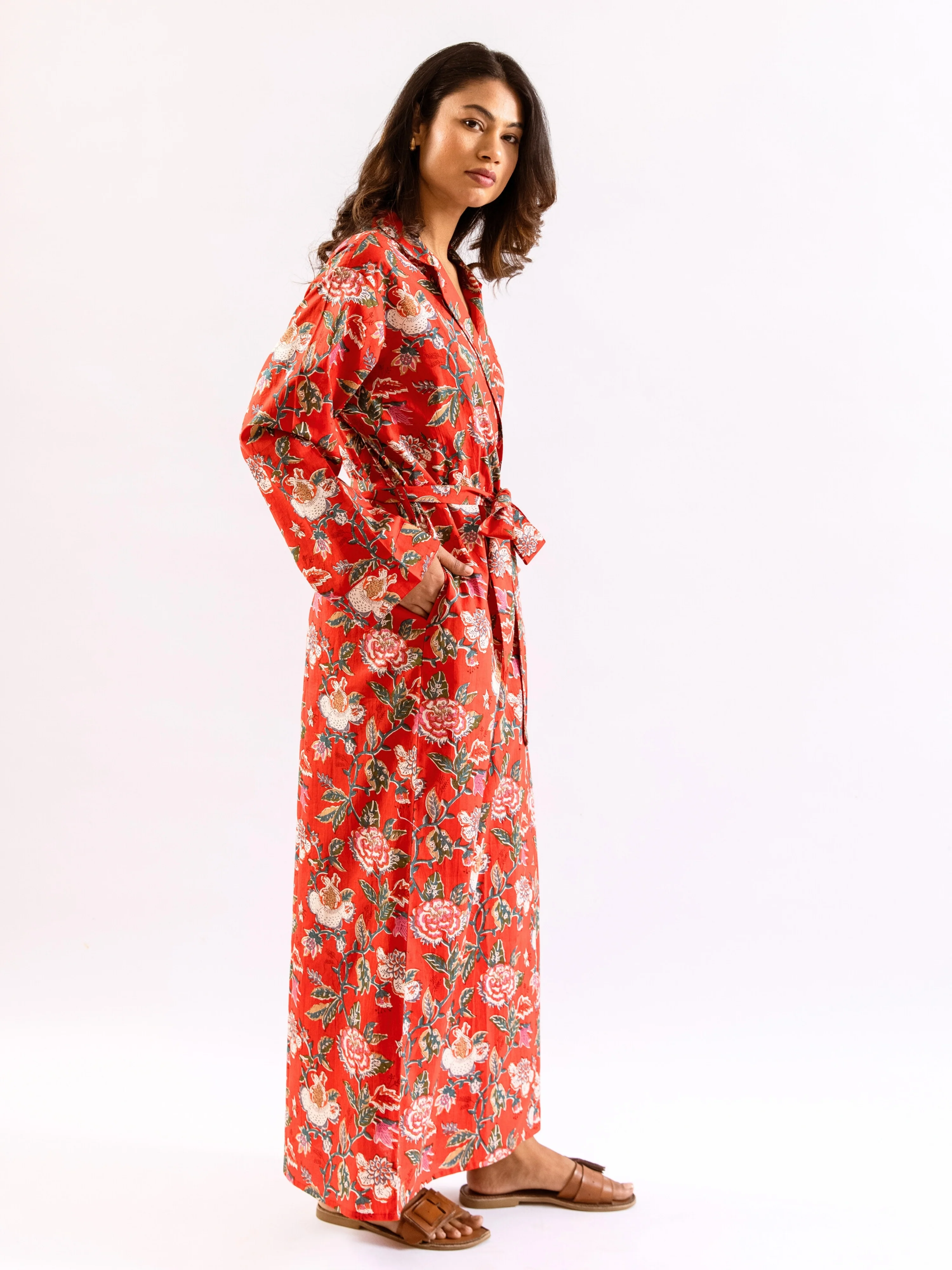 Red Lazy Daisy Pure Cotton V neck Sleepwear Robe Set - Image 15