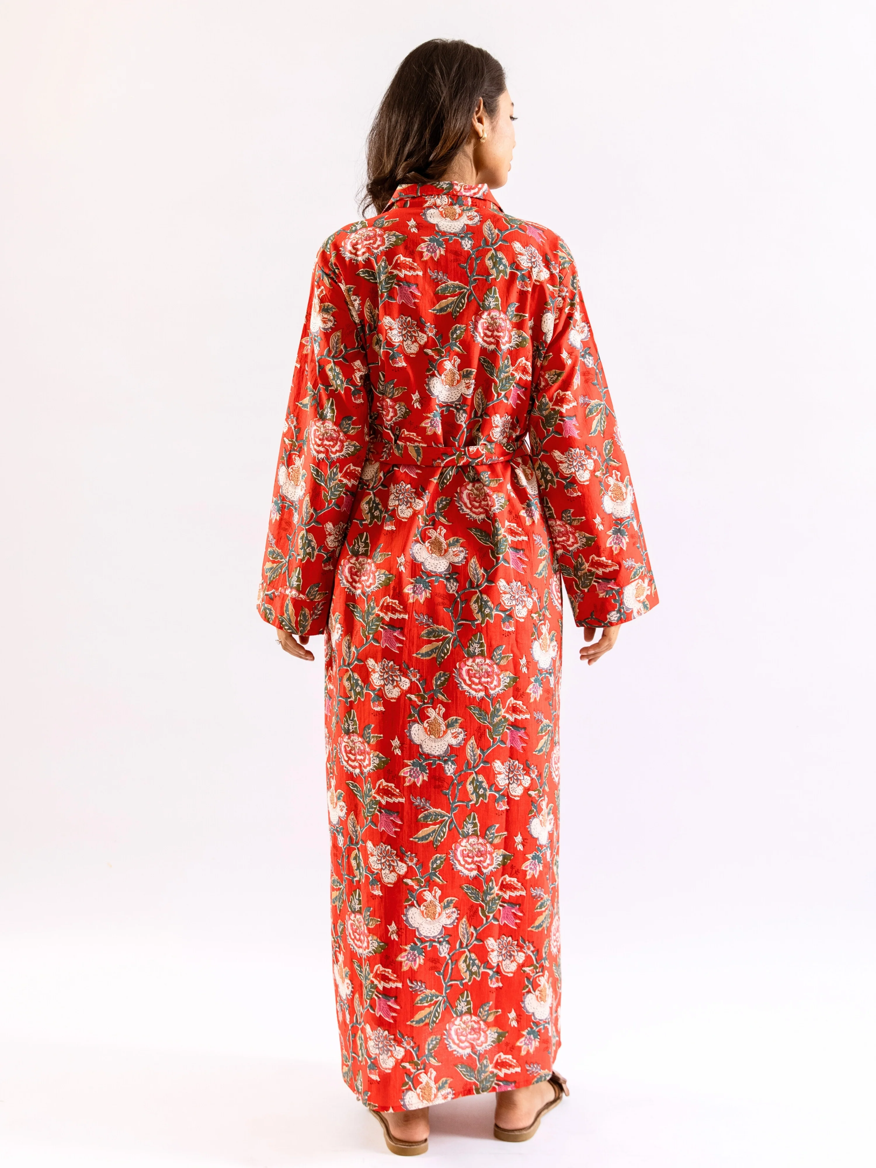 Red Lazy Daisy Pure Cotton V neck Sleepwear Robe Set - Image 3