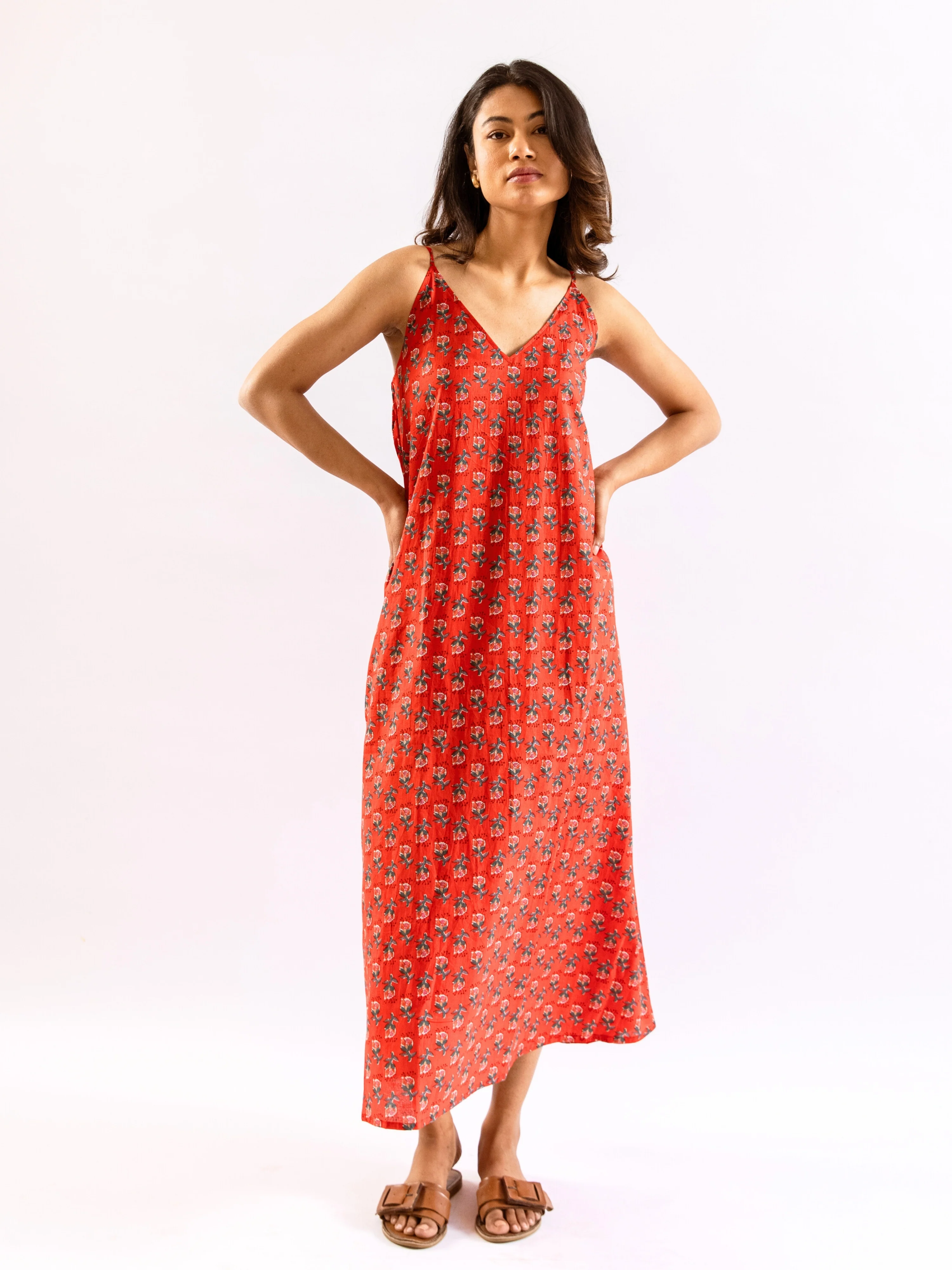 Red Lazy Daisy Pure Cotton V neck Sleepwear Robe Set - Image 4