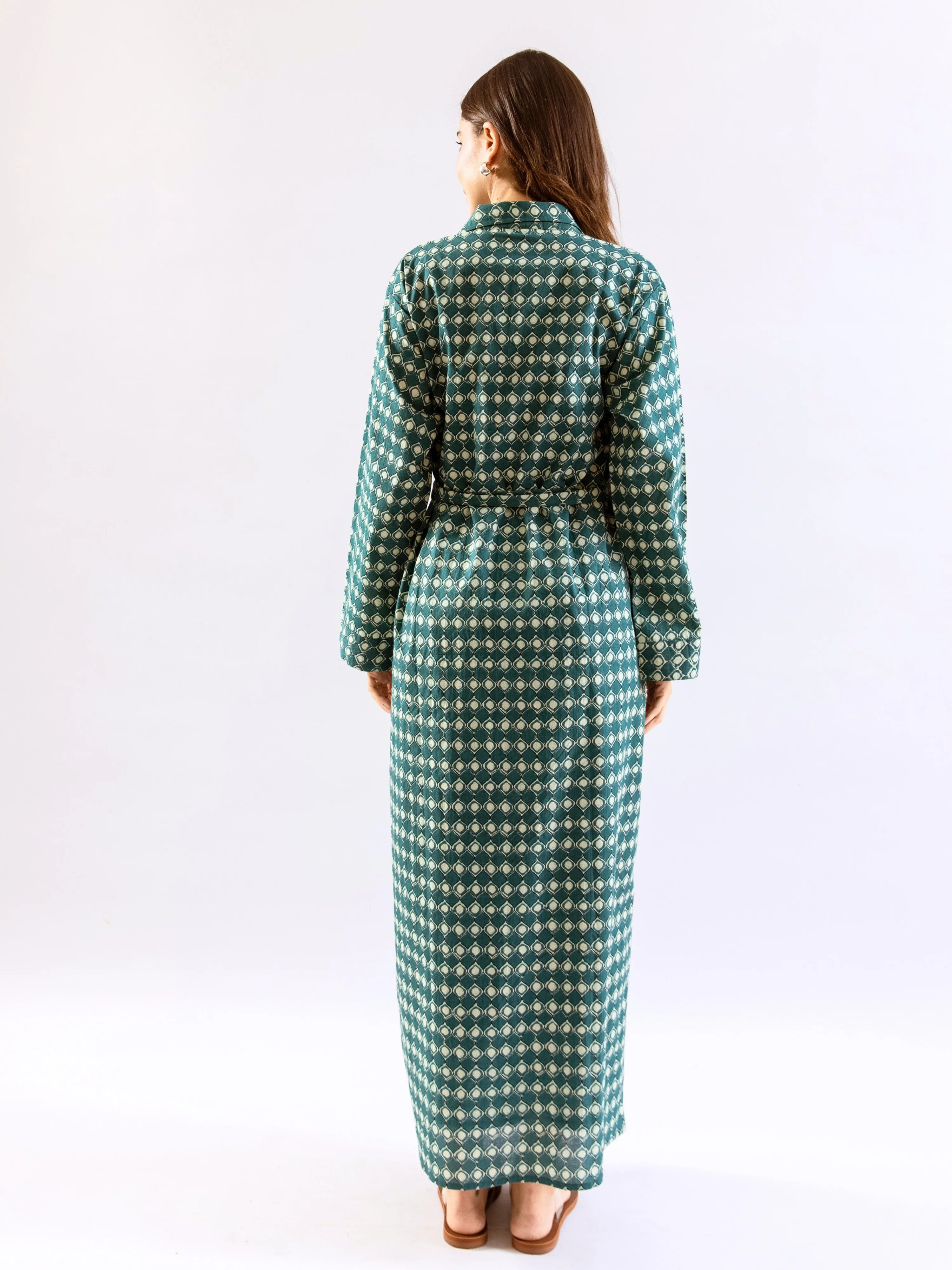 Teal Breezy Boho Pure Cotton V neck Sleepwear Robe Set - Image 3