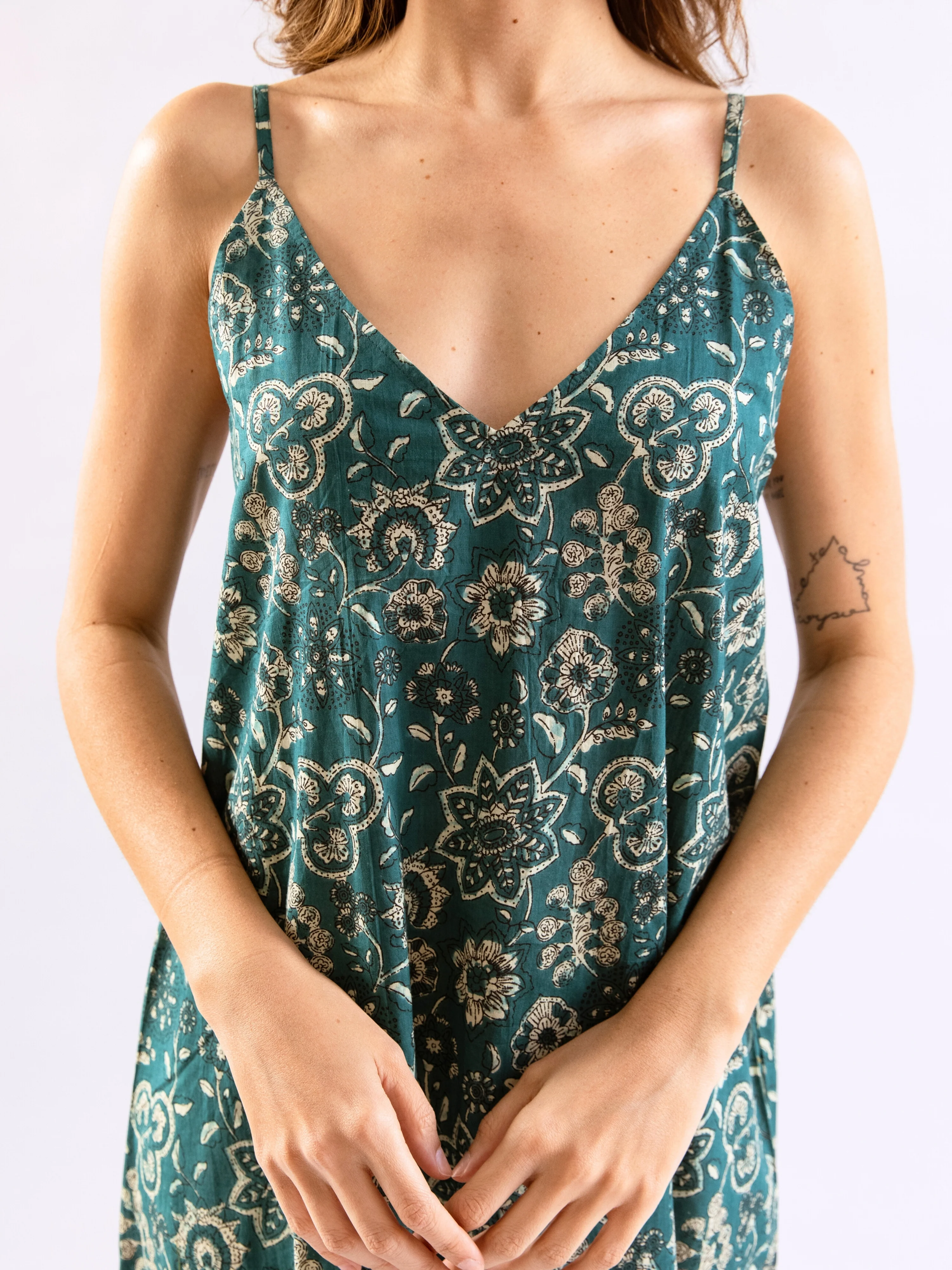 Teal Breezy Boho Pure Cotton V neck Sleepwear Robe Set - Image 6