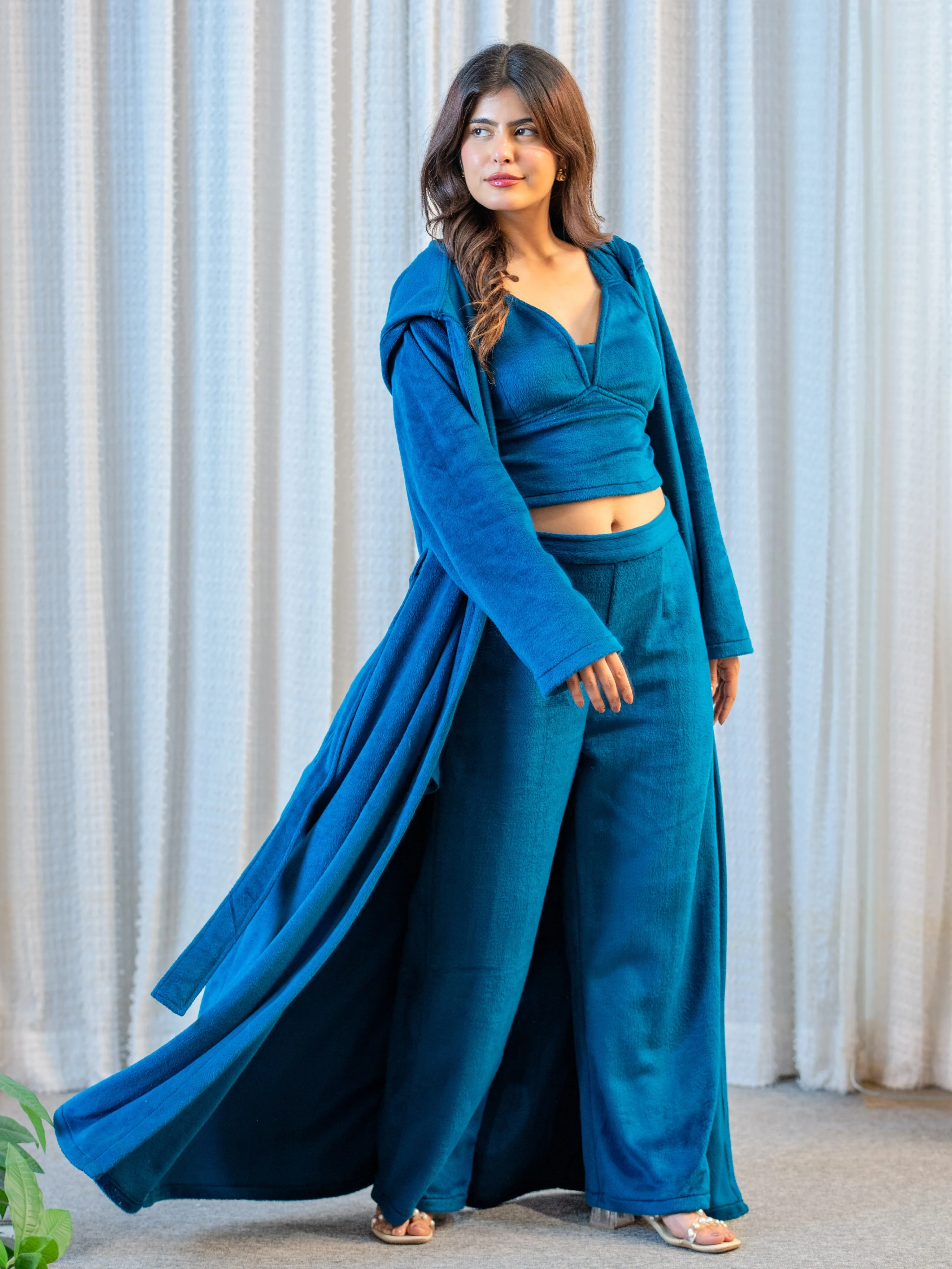 Teal Super Soft Woollen 3 Piece Robe Set - Image 3