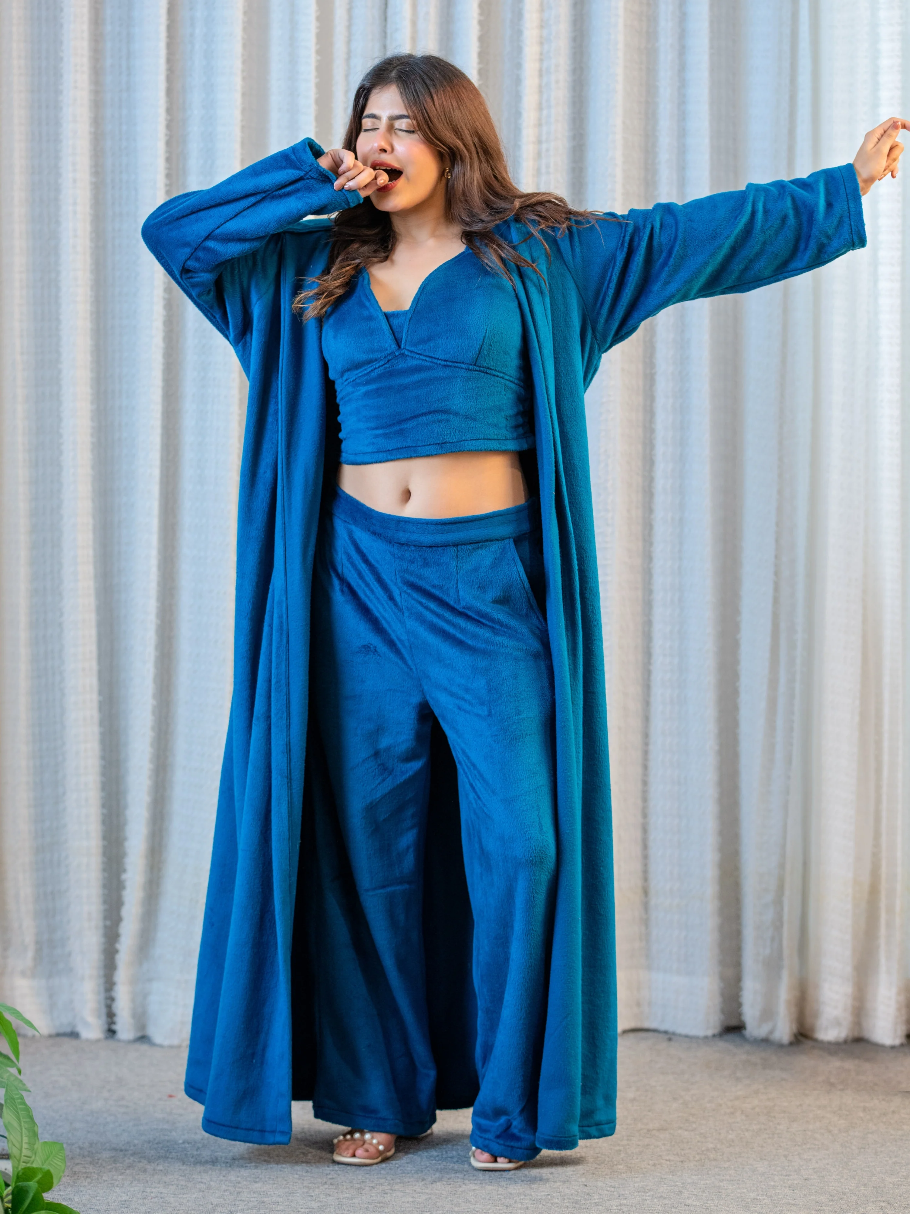 Teal Super Soft Woollen 3 Piece Robe Set - Image 4
