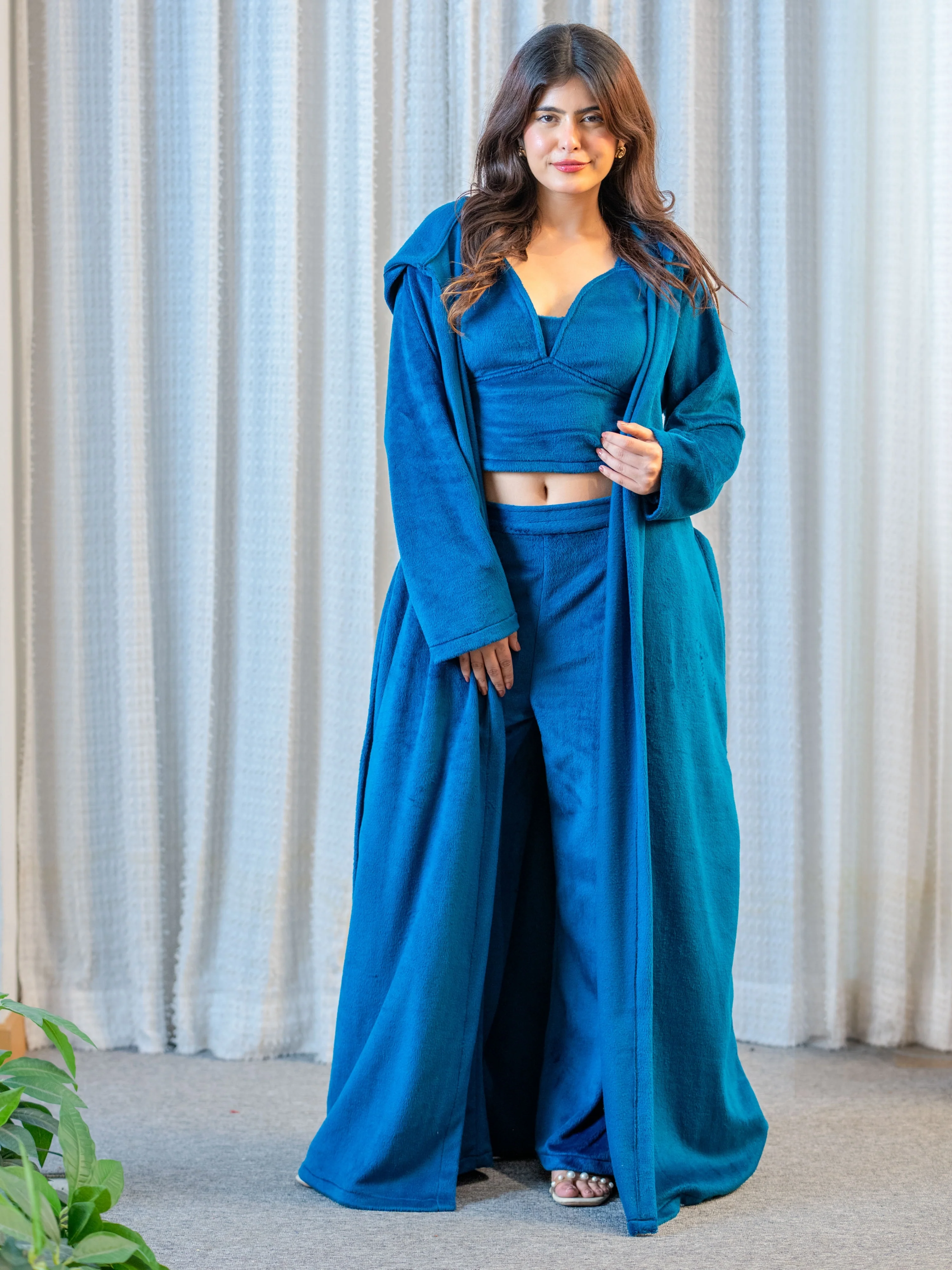 Teal Super Soft Woollen 3 Piece Robe Set - Image 5