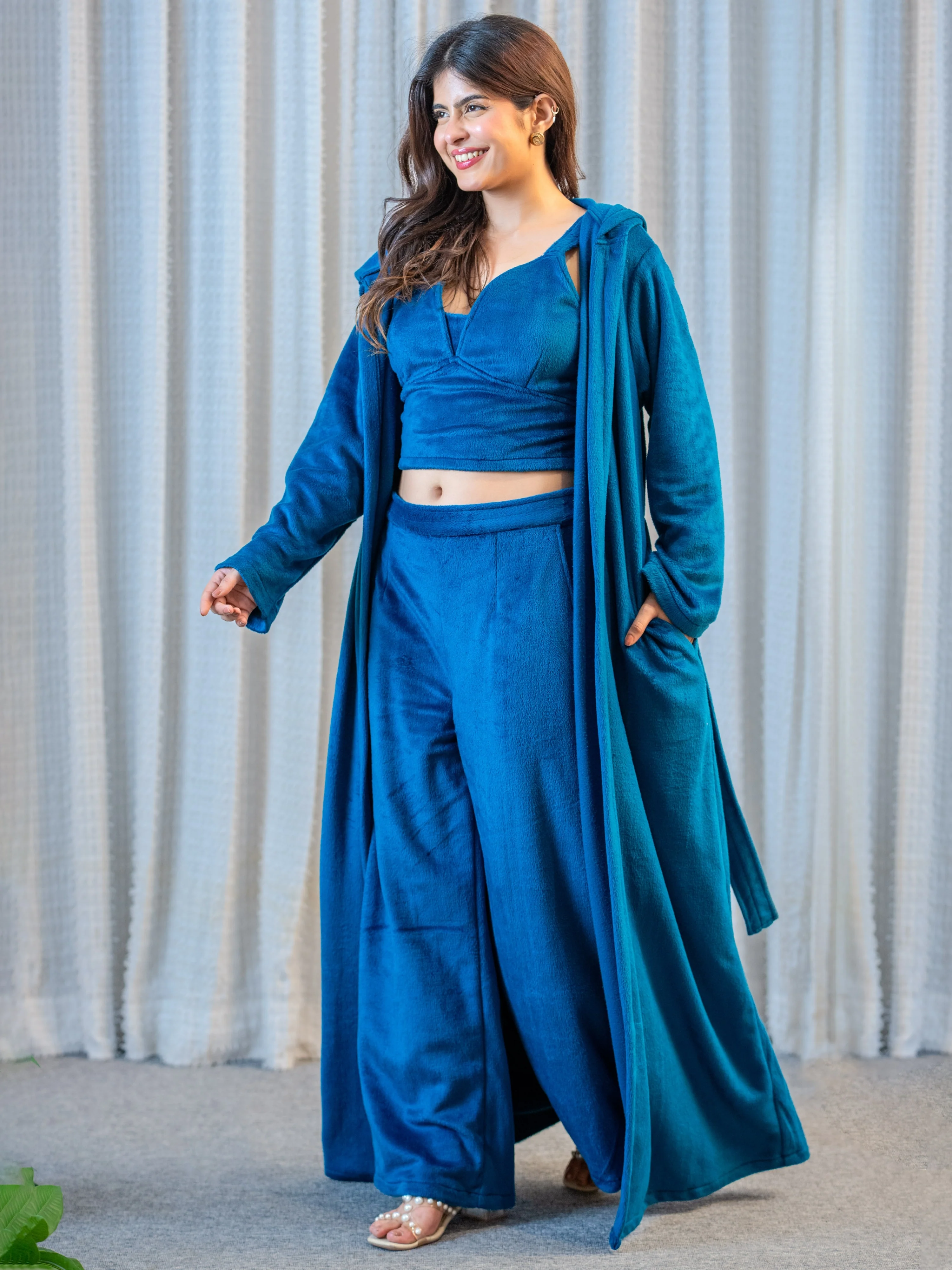 Teal Super Soft Woollen 3 Piece Robe Set - Image 6