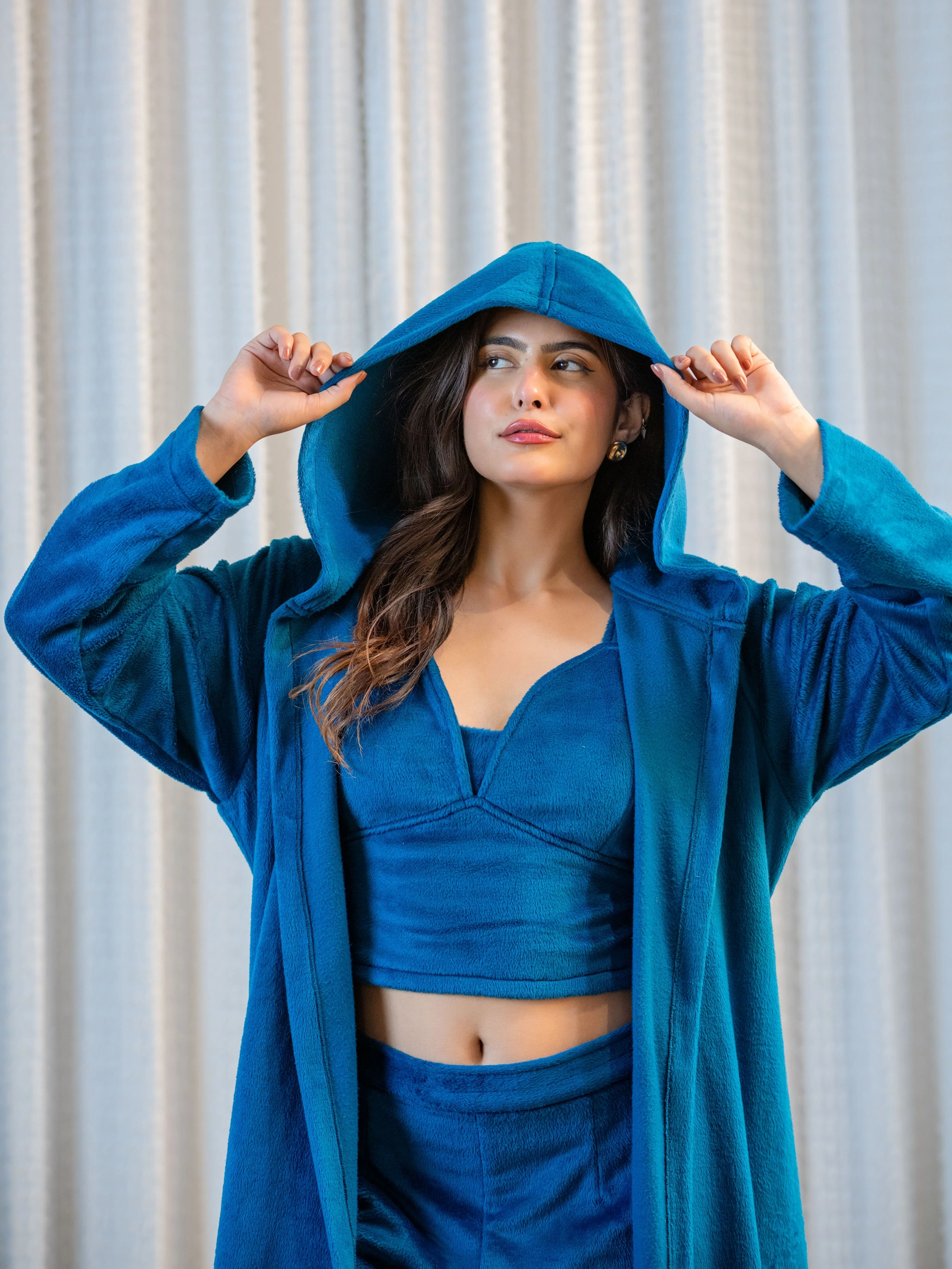 Teal Super Soft Woollen 3 Piece Robe Set - Image 7