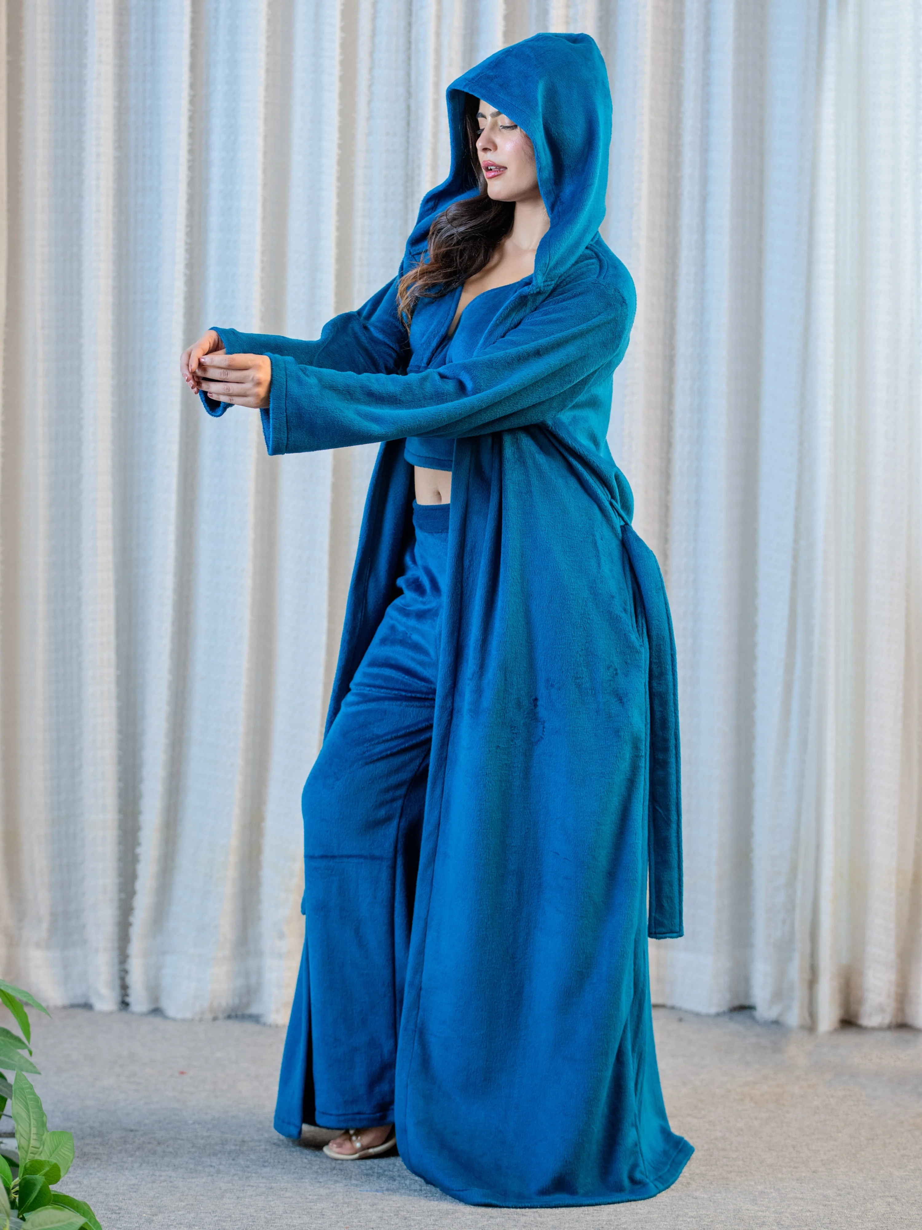 Teal Super Soft Woollen 3 Piece Robe Set - Image 9
