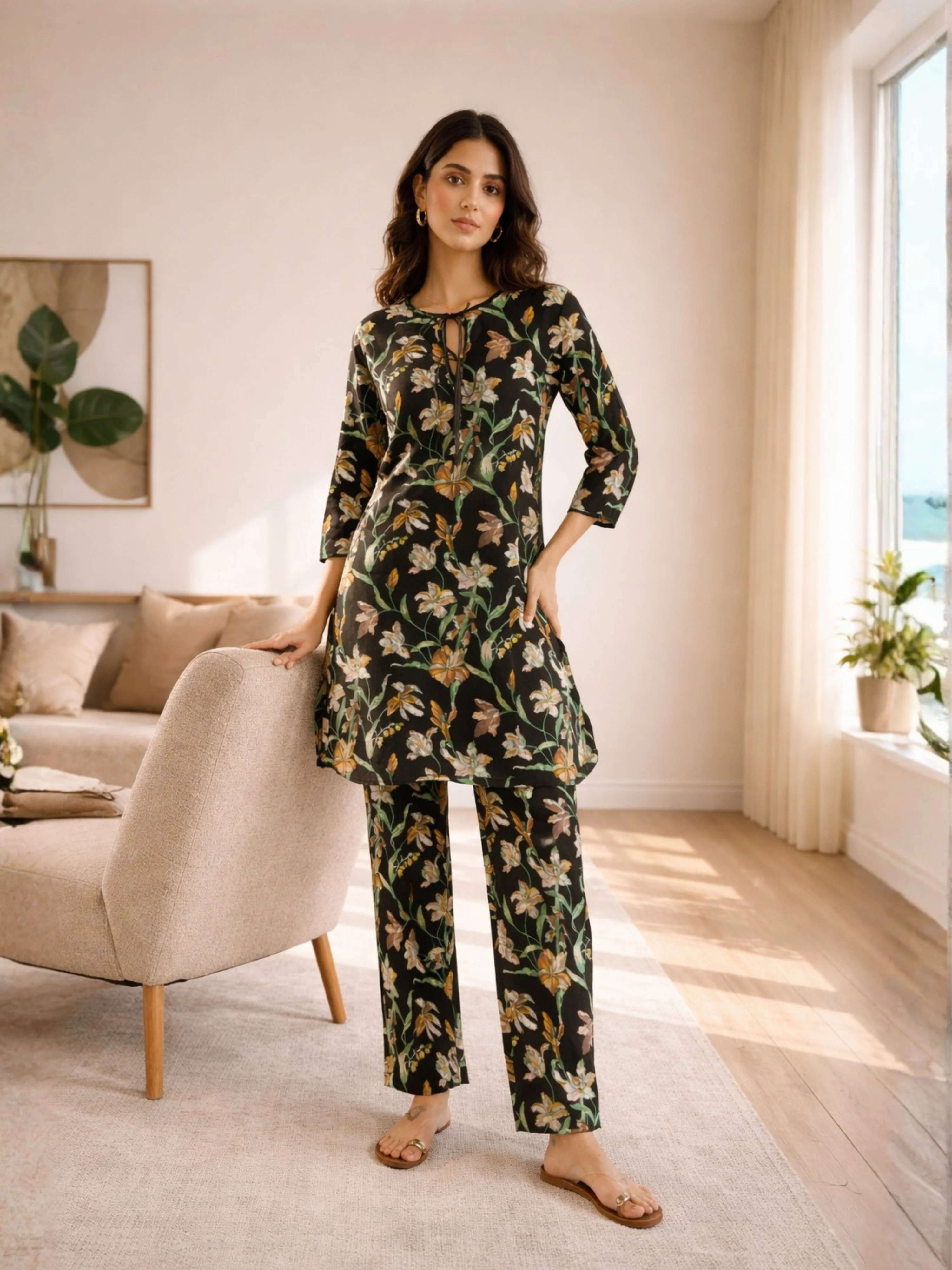 Tropical Black Blossom Dori Tie Co-Ord Set - Image 3
