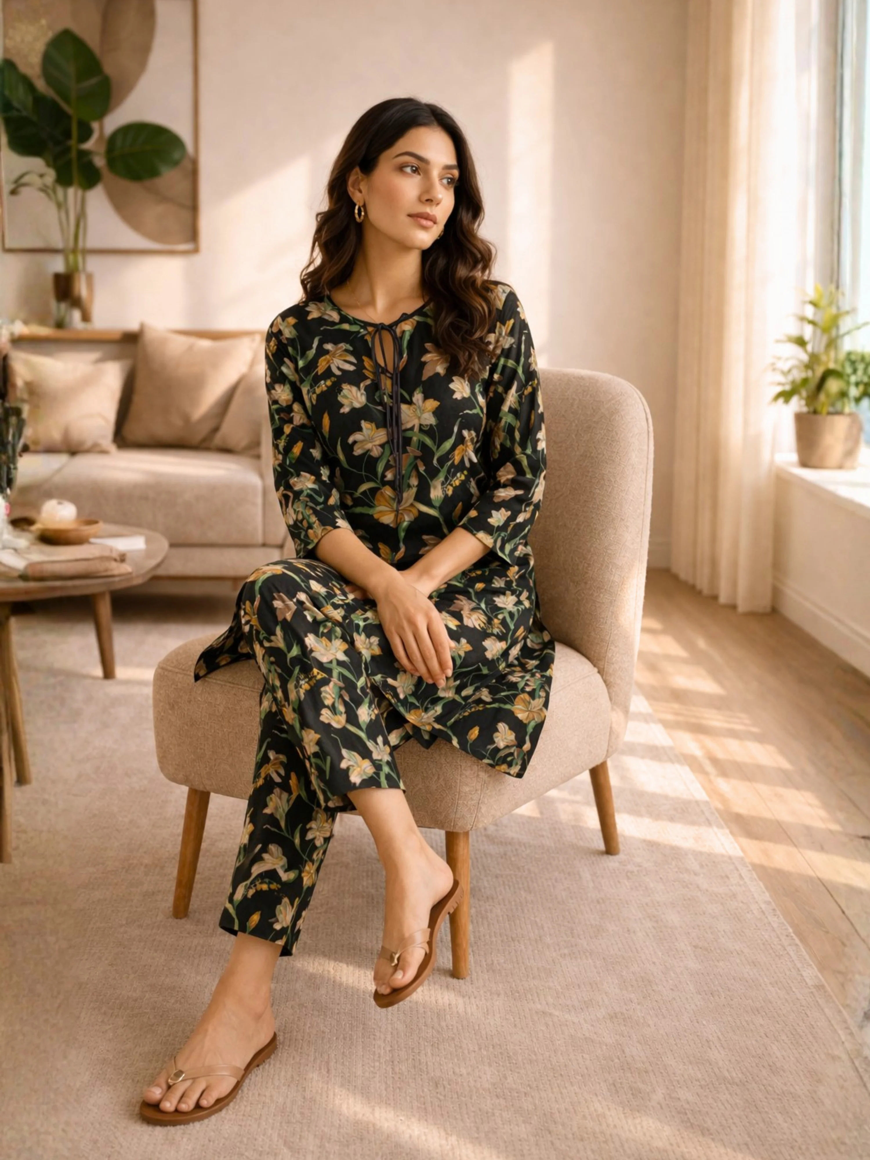 Tropical Black Blossom Dori Tie Co-Ord Set - Image 4