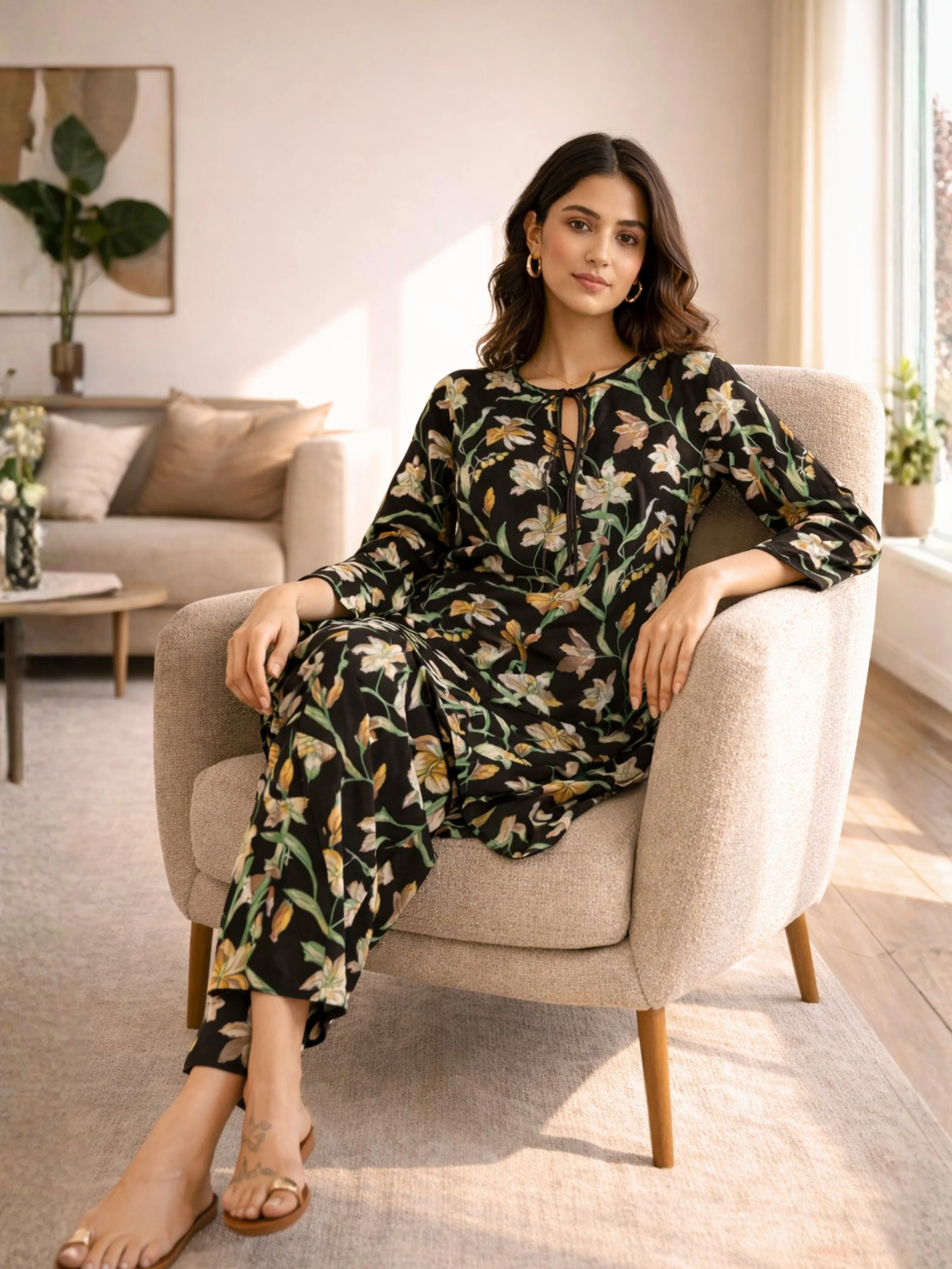 Tropical Black Blossom Dori Tie Co-Ord Set - Image 5