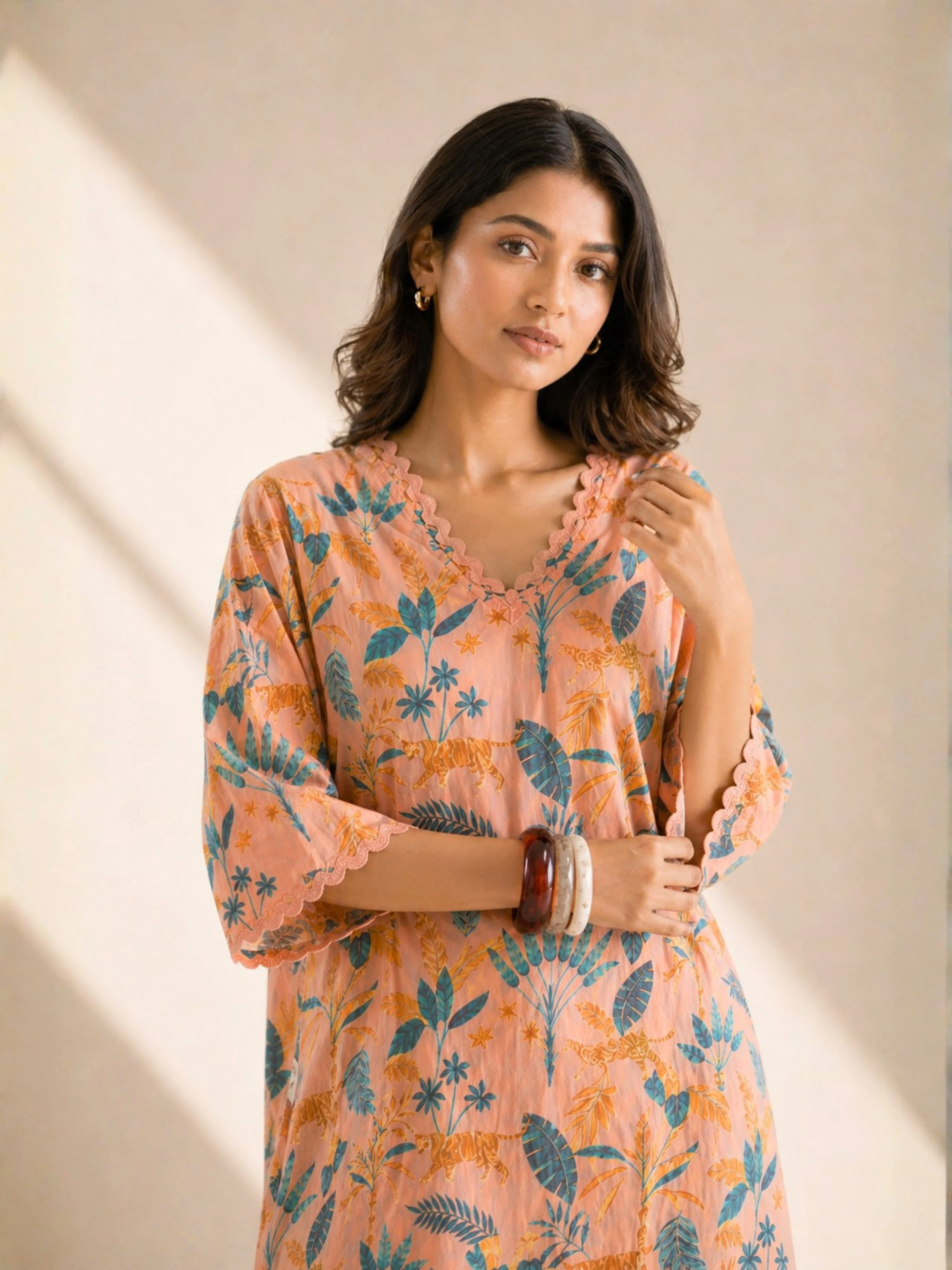 Tropical Coral Haze Lace Long Co-Ord Set - Image 3