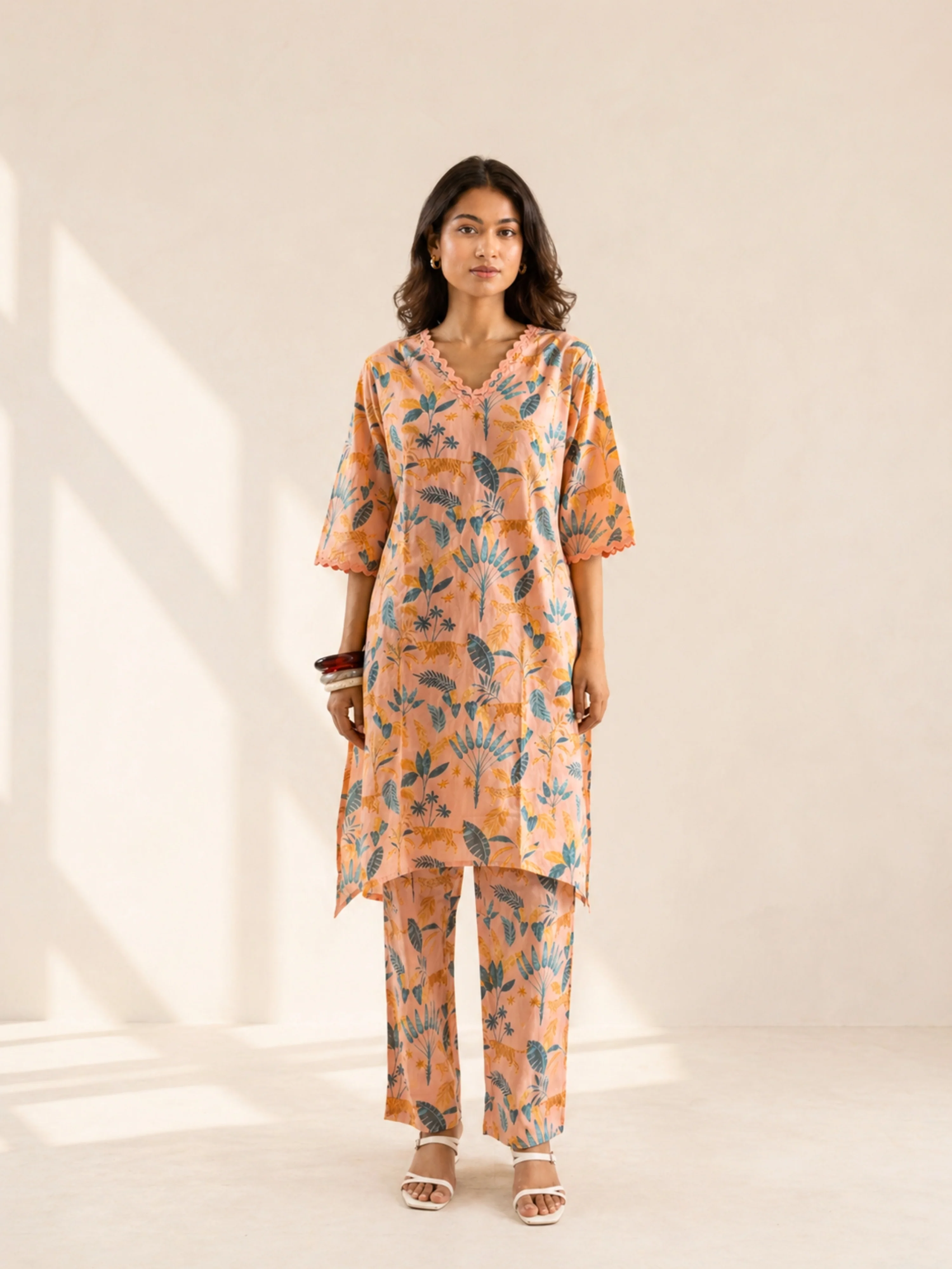 Tropical Coral Haze Lace Long Co-Ord Set - Image 4