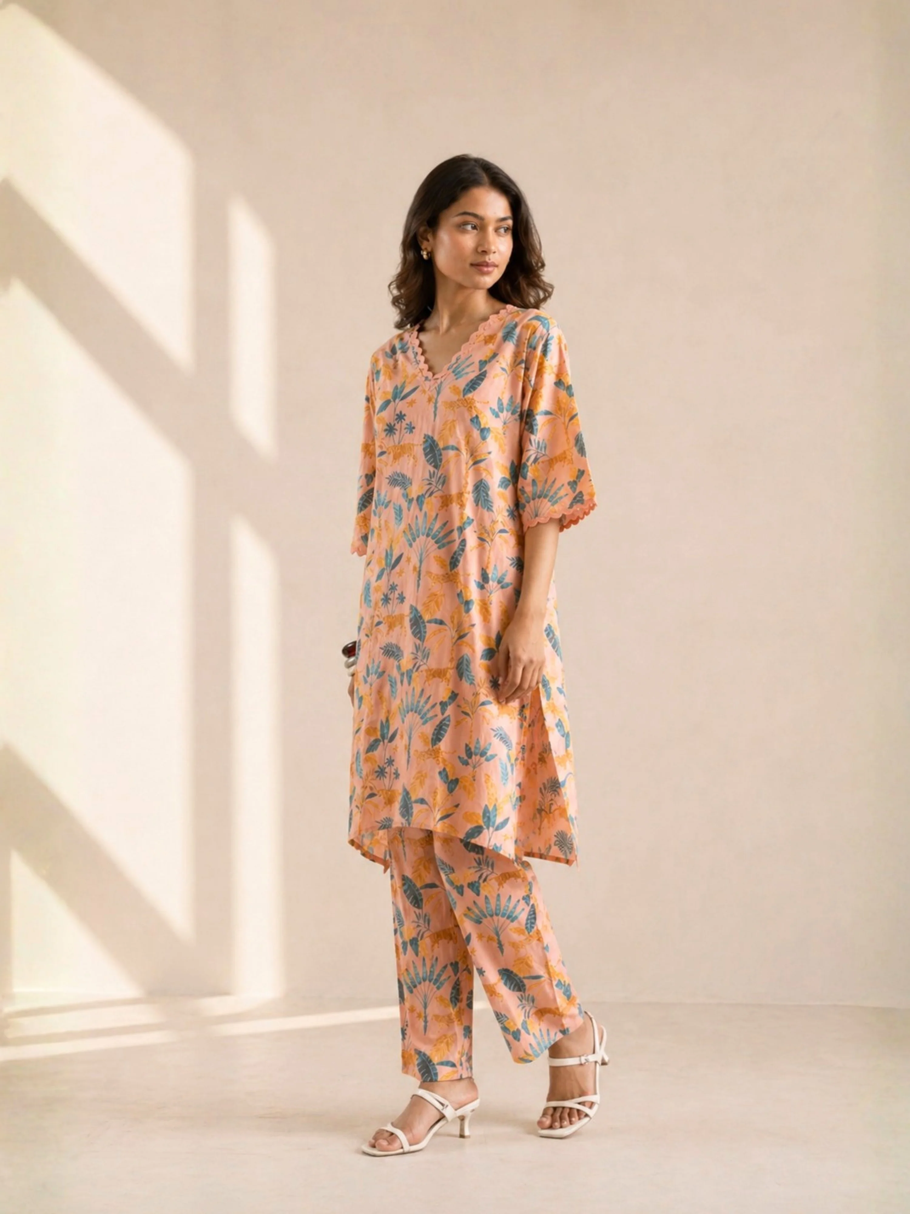 Tropical Coral Haze Lace Long Co-Ord Set - Image 6