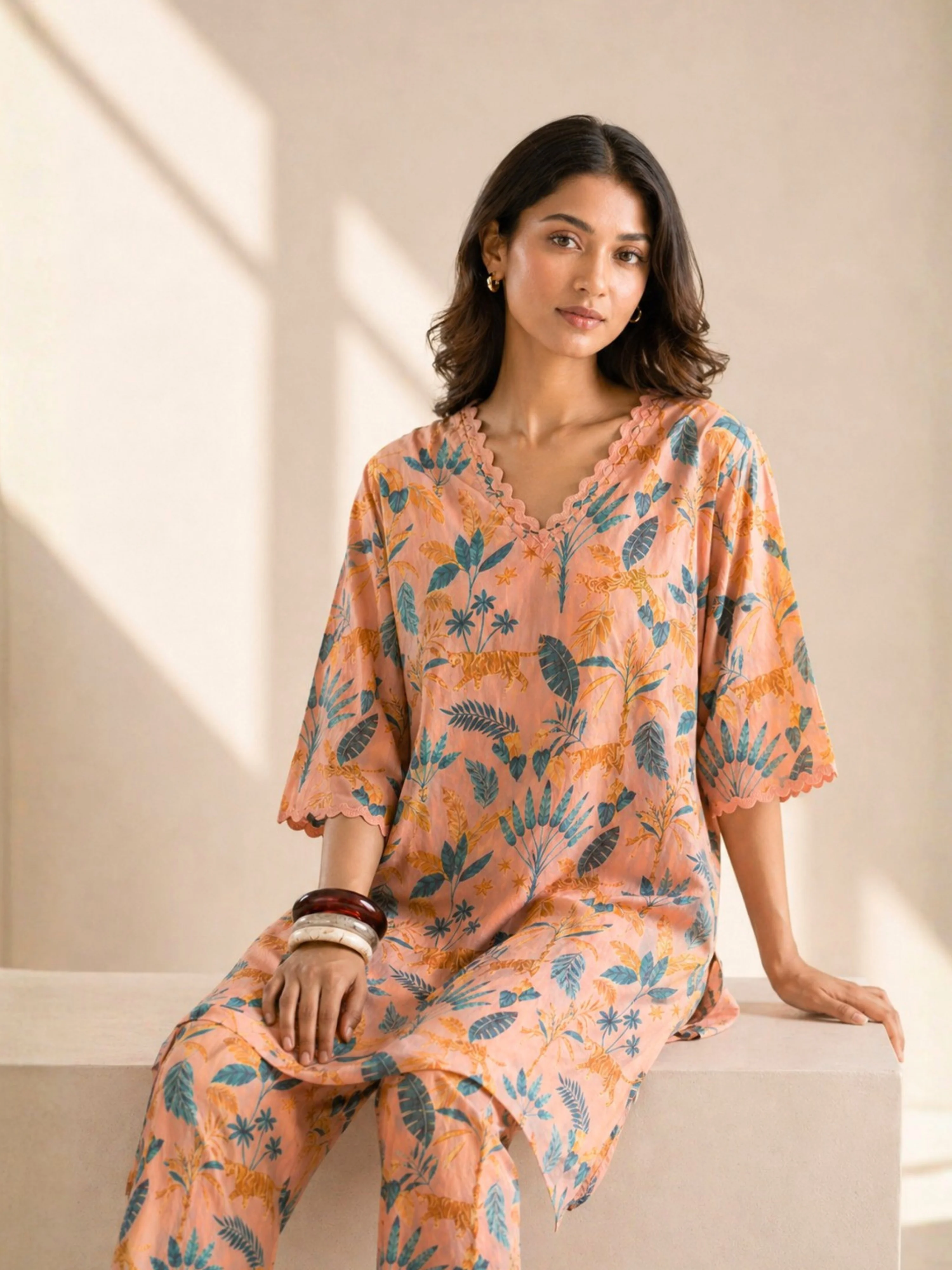 Tropical Coral Haze Lace Long Co-Ord Set - Image 7