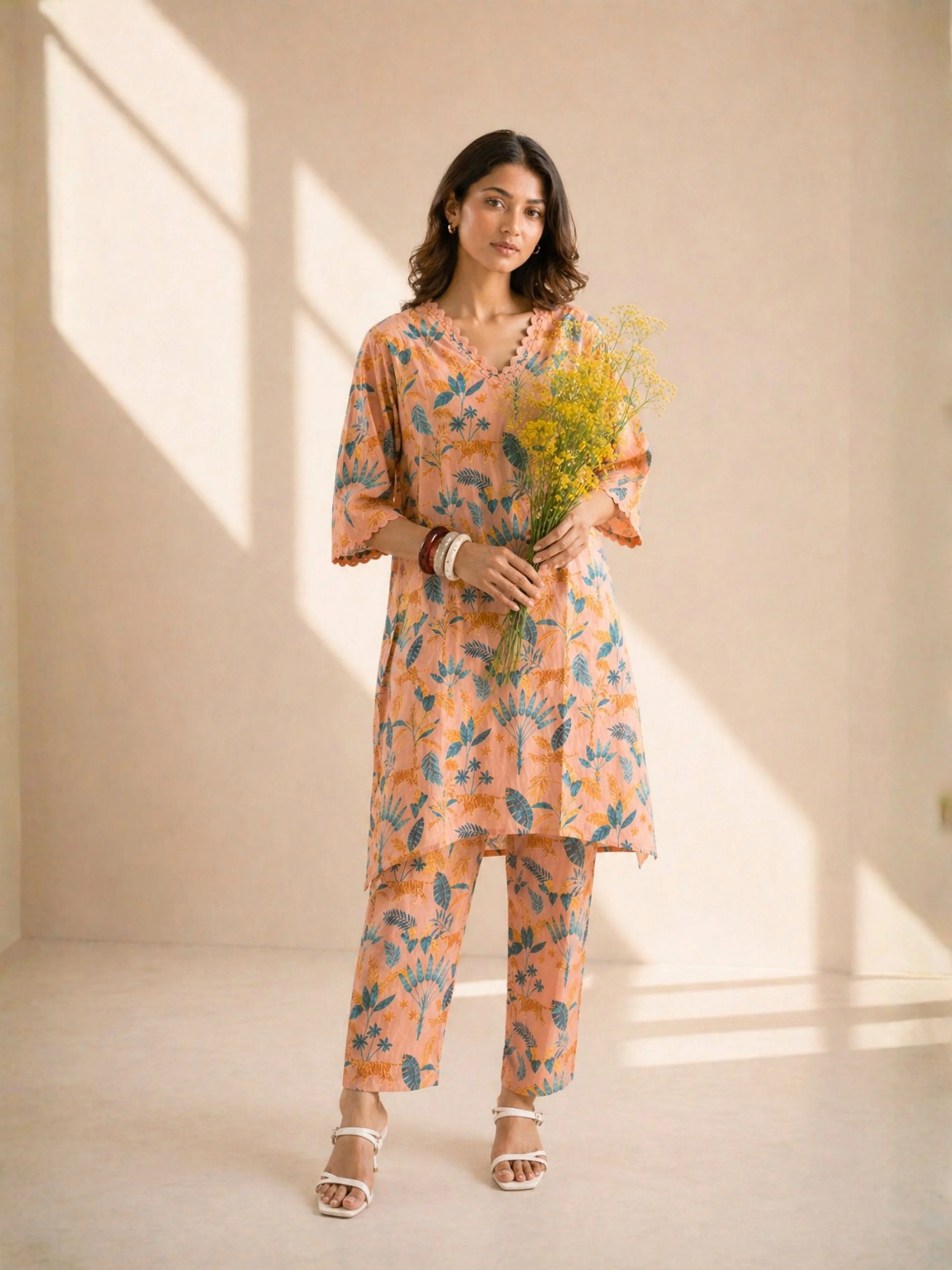 Tropical Coral Haze Lace Long Co-Ord Set - Image 8