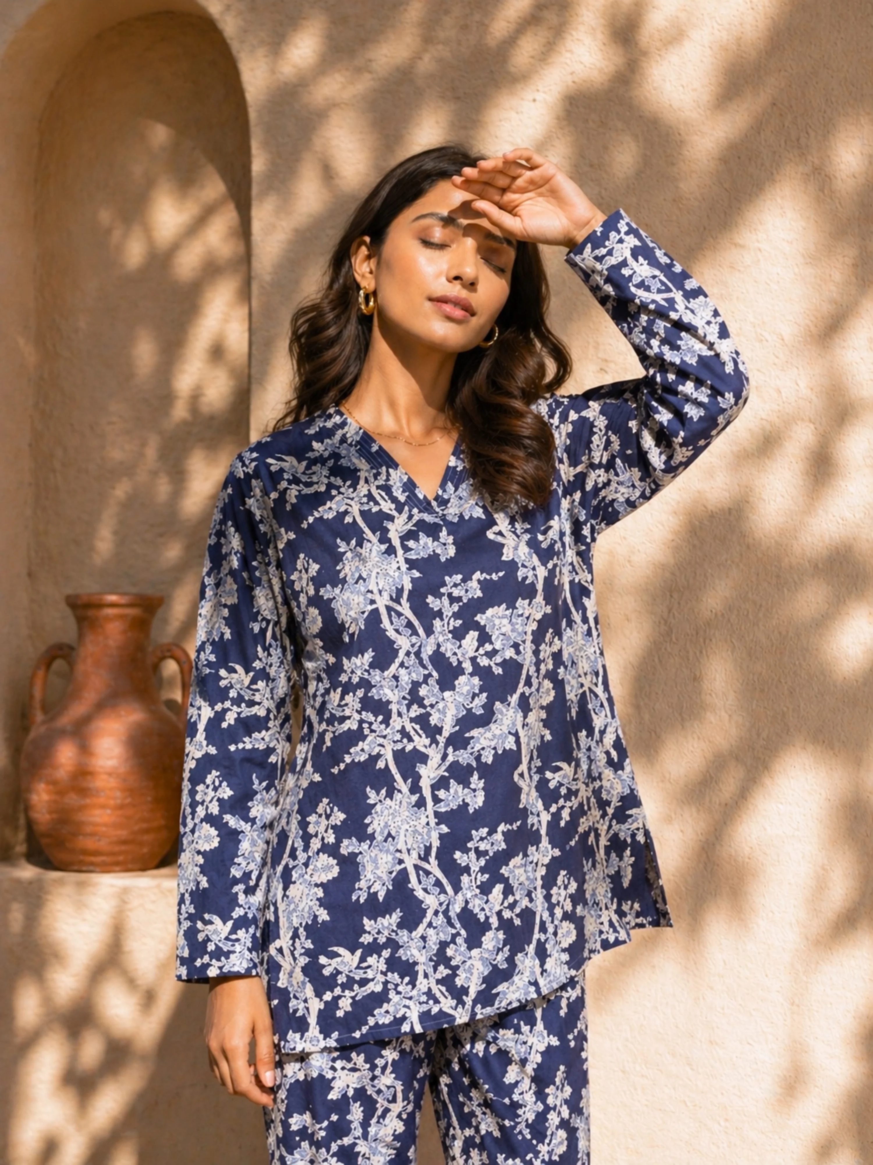 Tropical Deep Blue Jaal V-Neck Patiala Co-Ord Set - Image 3