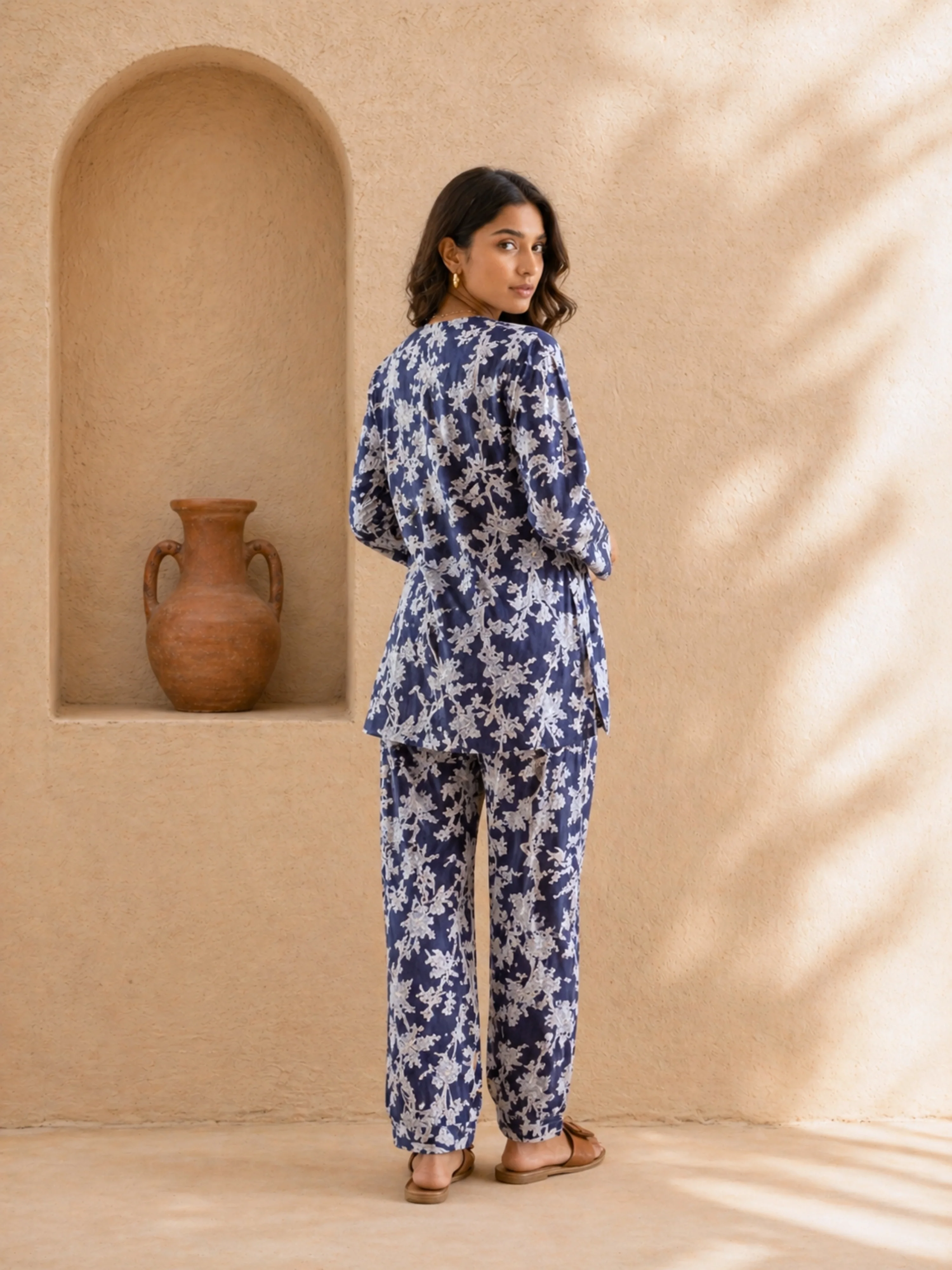 Tropical Deep Blue Jaal V-Neck Patiala Co-Ord Set - Image 5