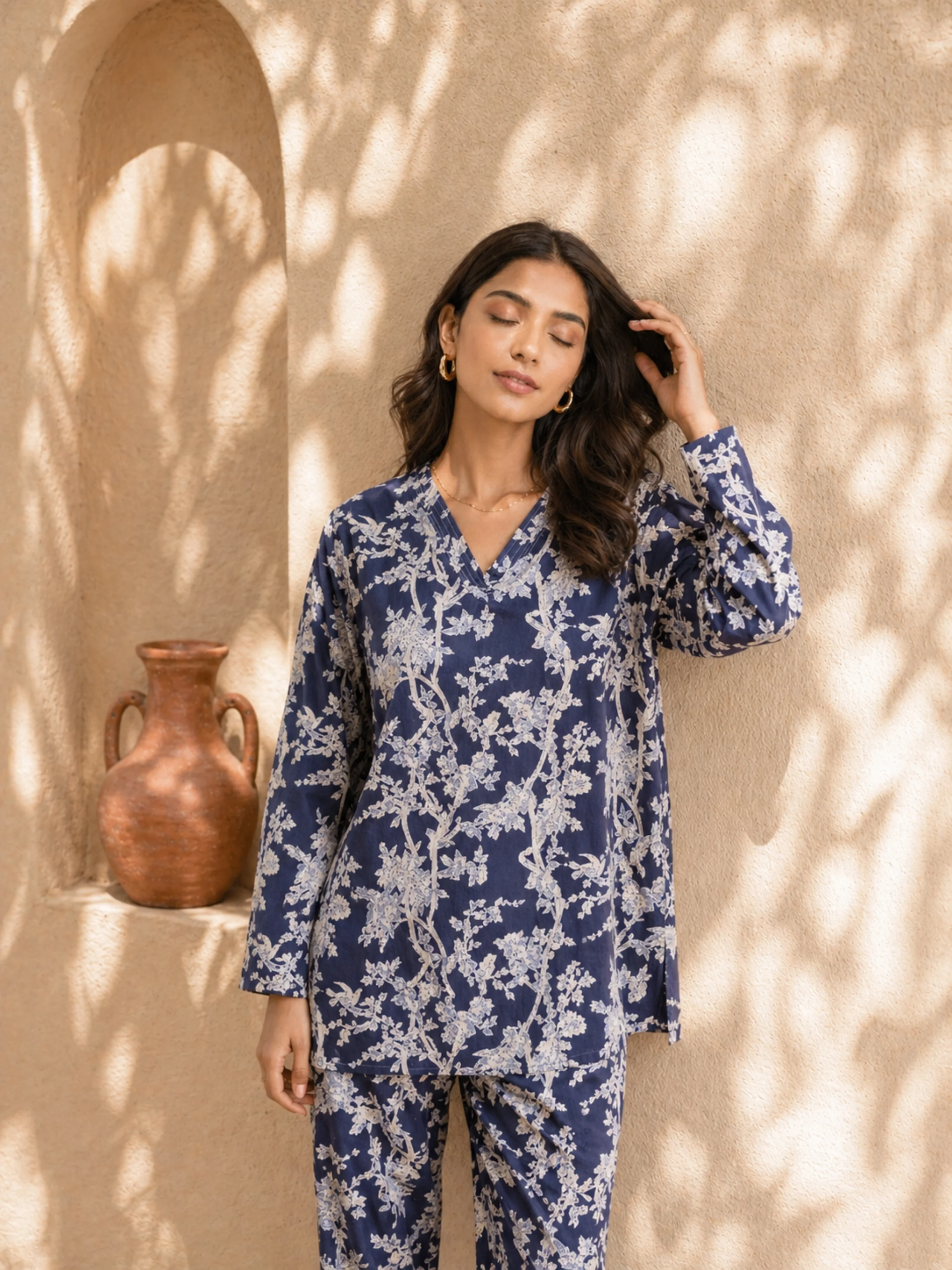 Tropical Deep Blue Jaal V-Neck Patiala Co-Ord Set - Image 6