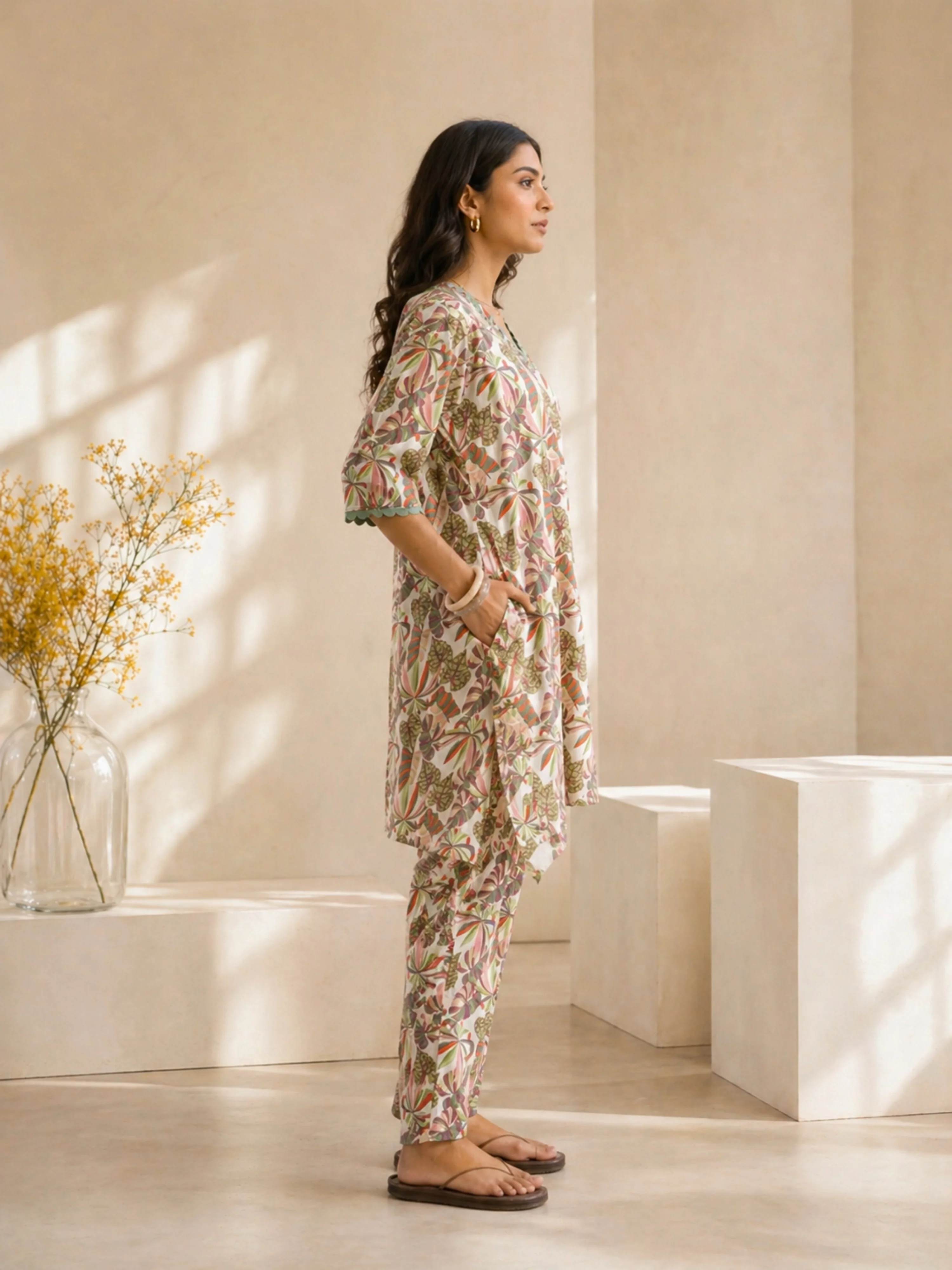 Tropical Green Leaf Lace Long Co-Ord Set - Image 3