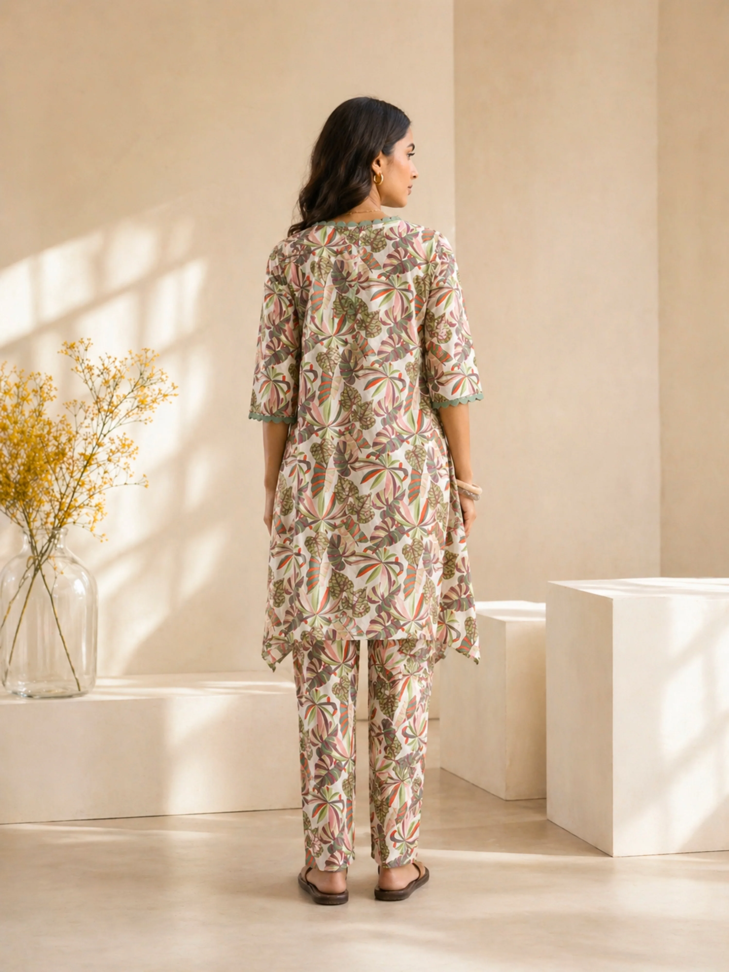 Tropical Green Leaf Lace Long Co-Ord Set - Image 5
