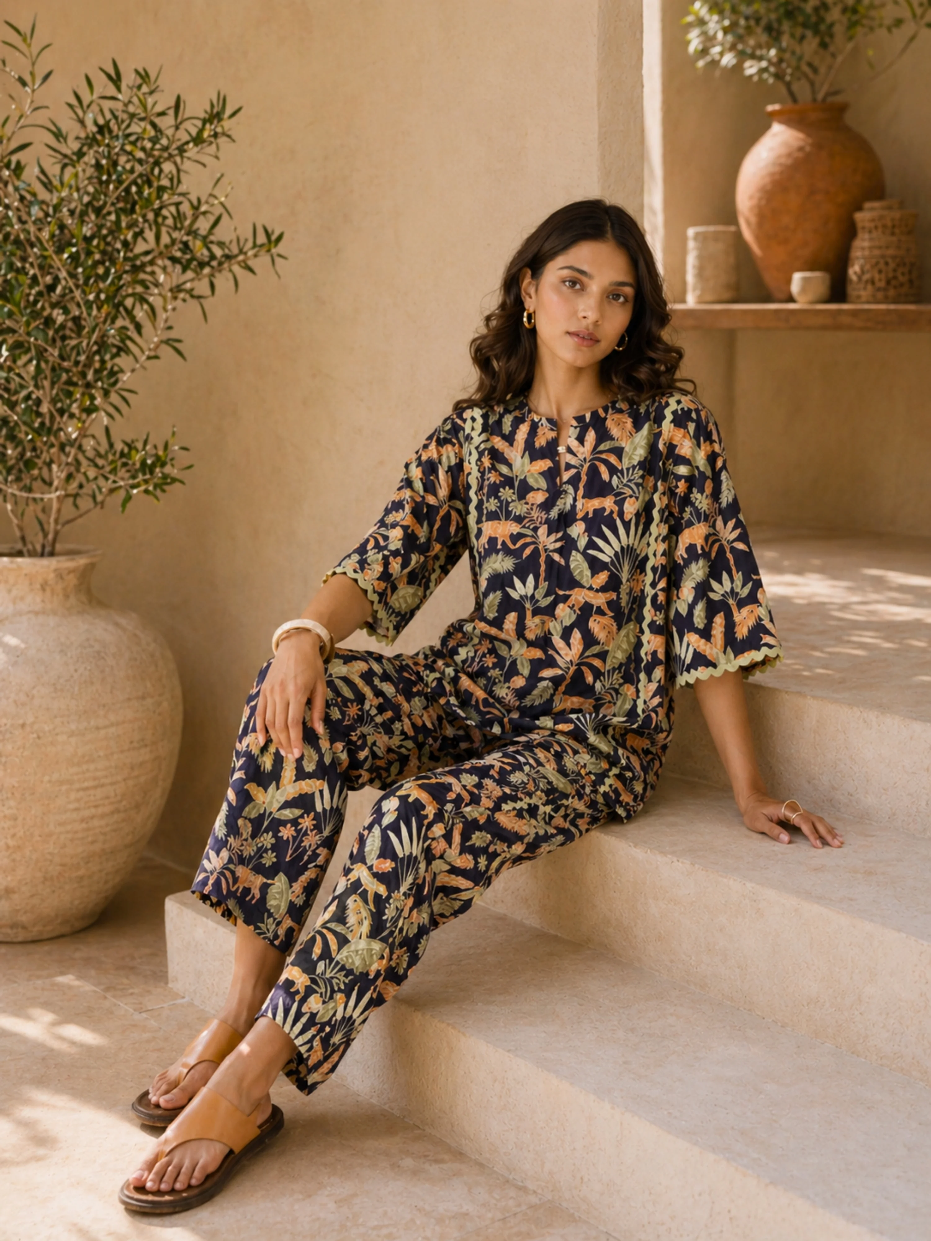 Tropical Navy Tiger Blaze Round Collar Co-Ord Set - Image 3