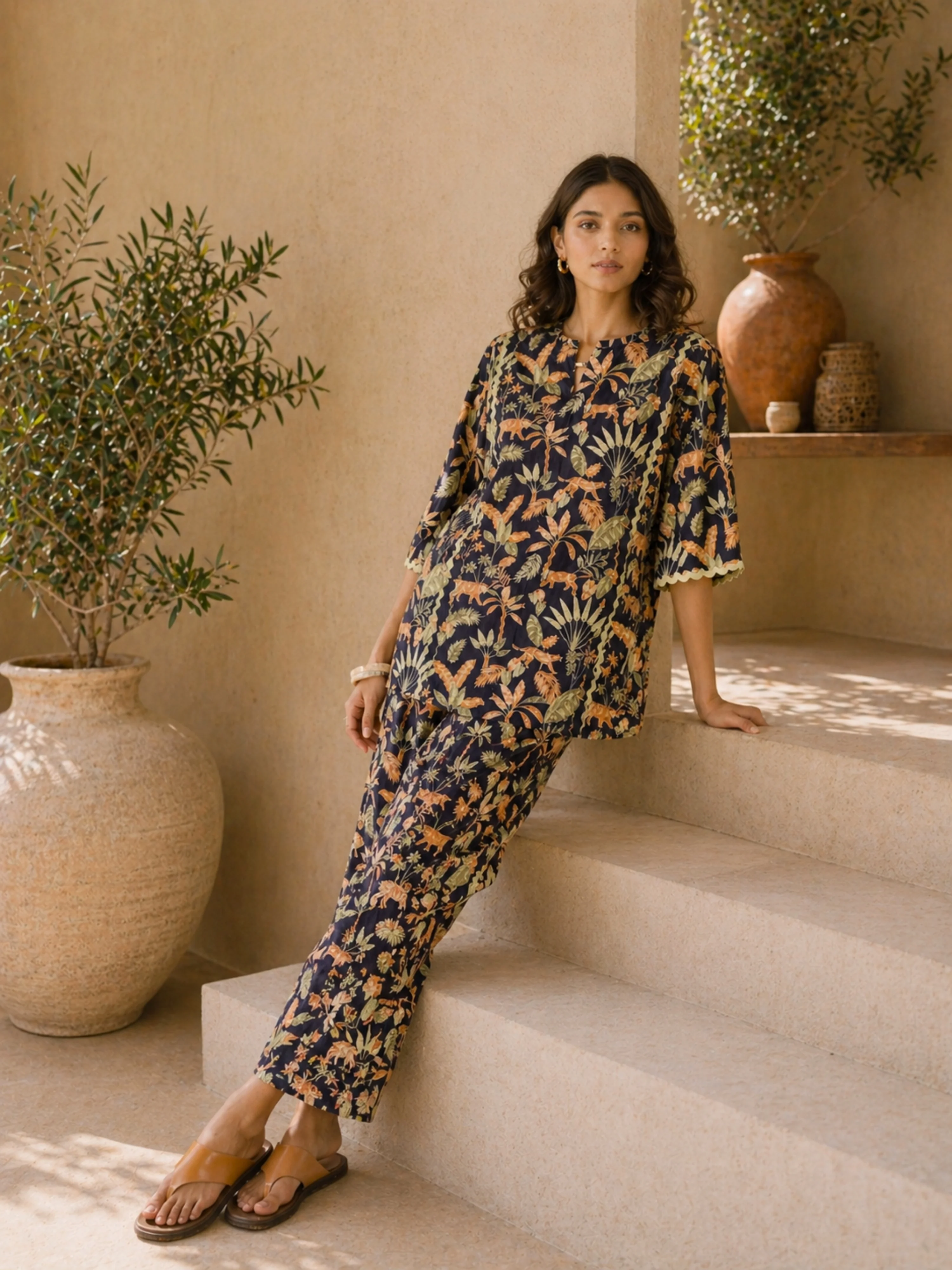 Tropical Navy Tiger Blaze Round Collar Co-Ord Set - Image 5