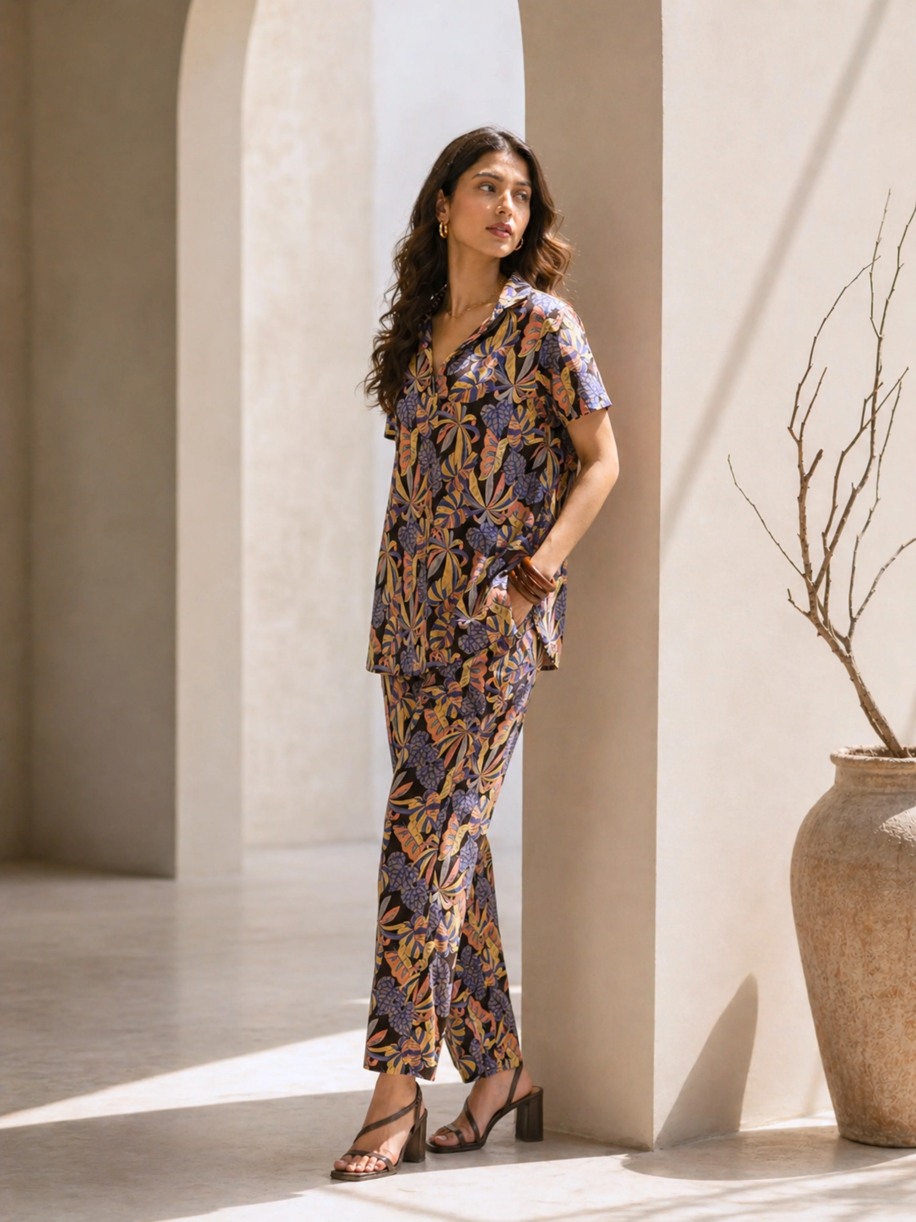 Tropical Noir Bloom Short Sleeve Co-Ord Set - Image 3