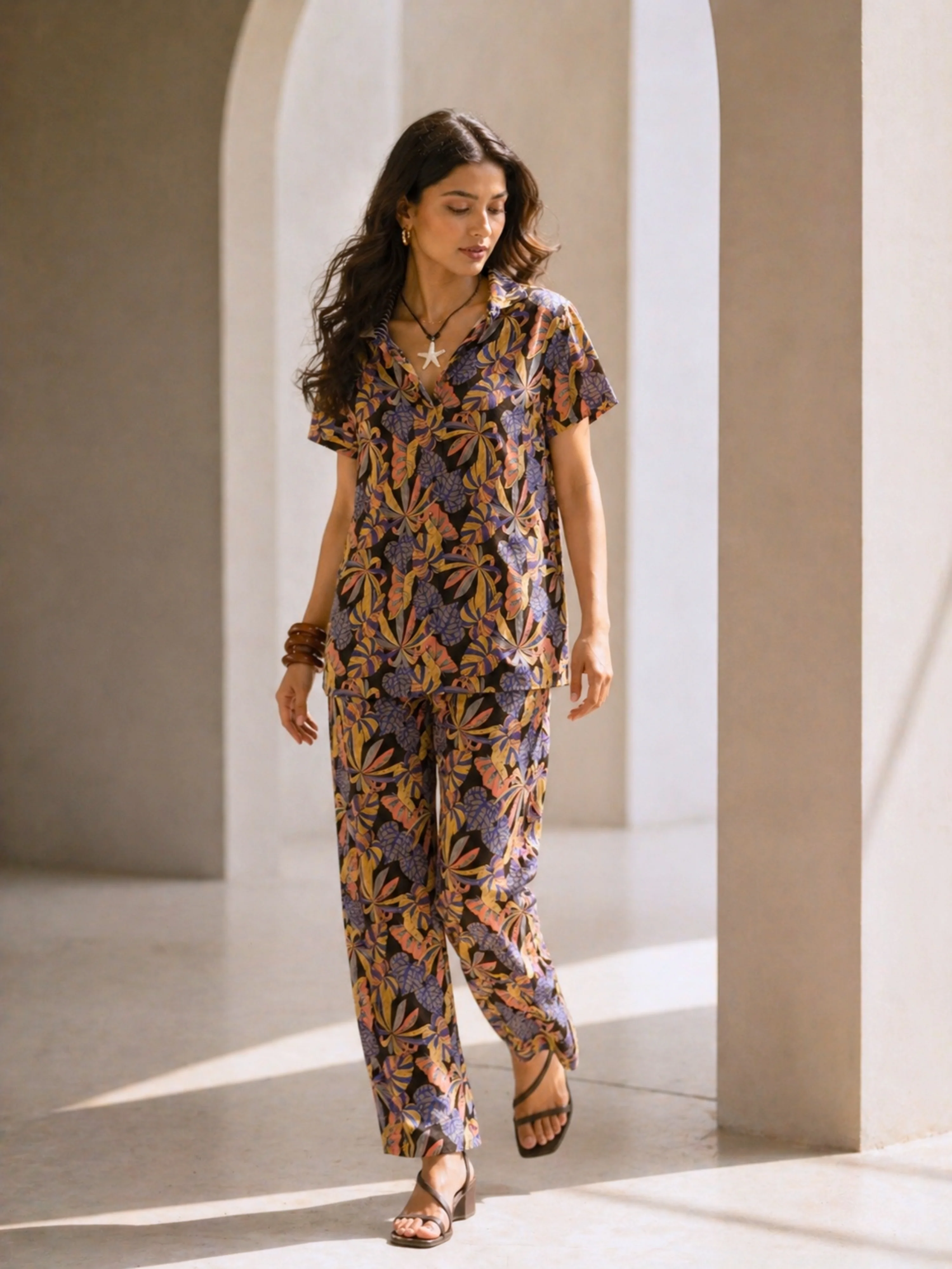 Tropical Noir Bloom Short Sleeve Co-Ord Set - Image 6