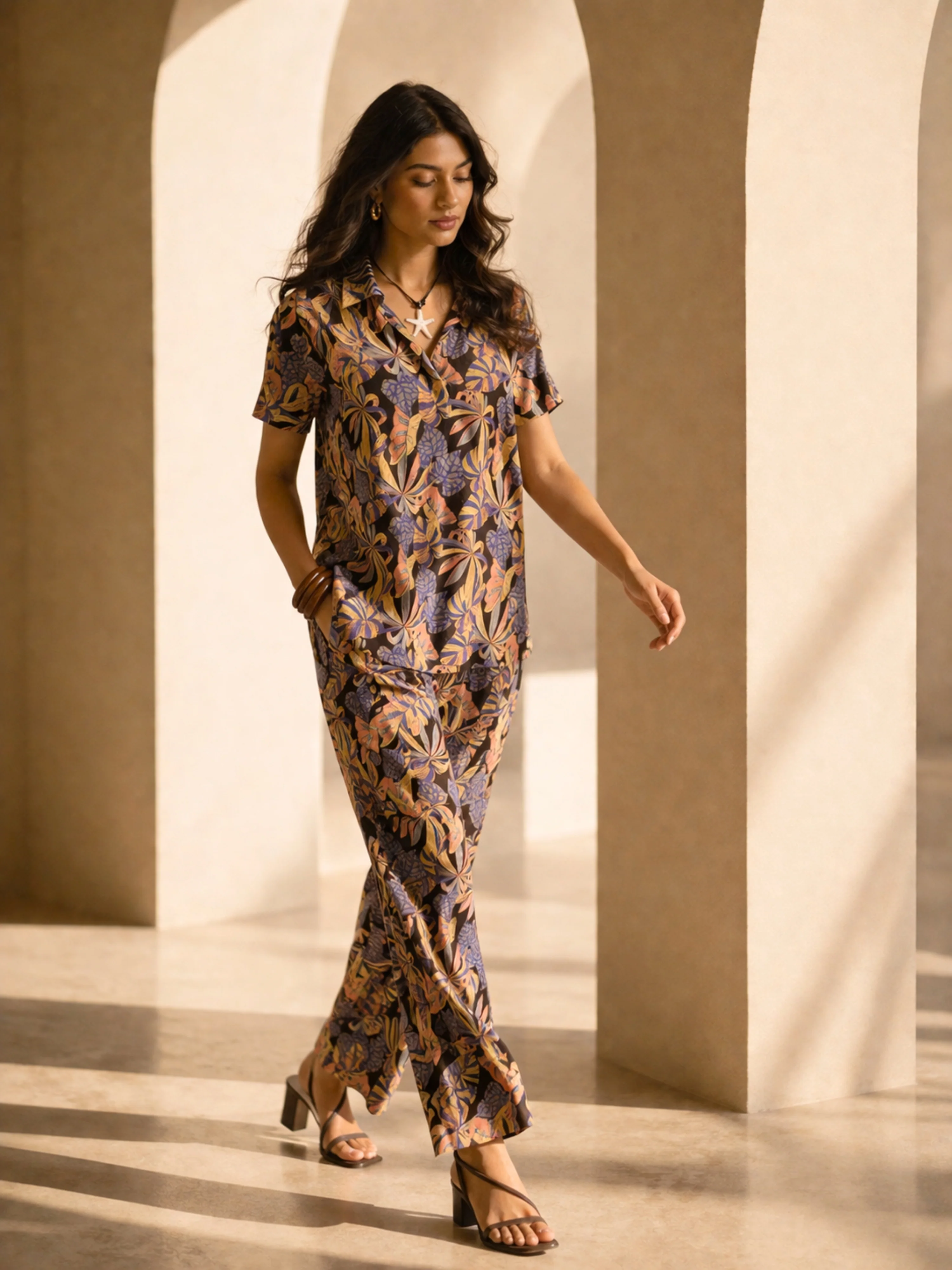 Tropical Noir Bloom Short Sleeve Co-Ord Set - Image 7